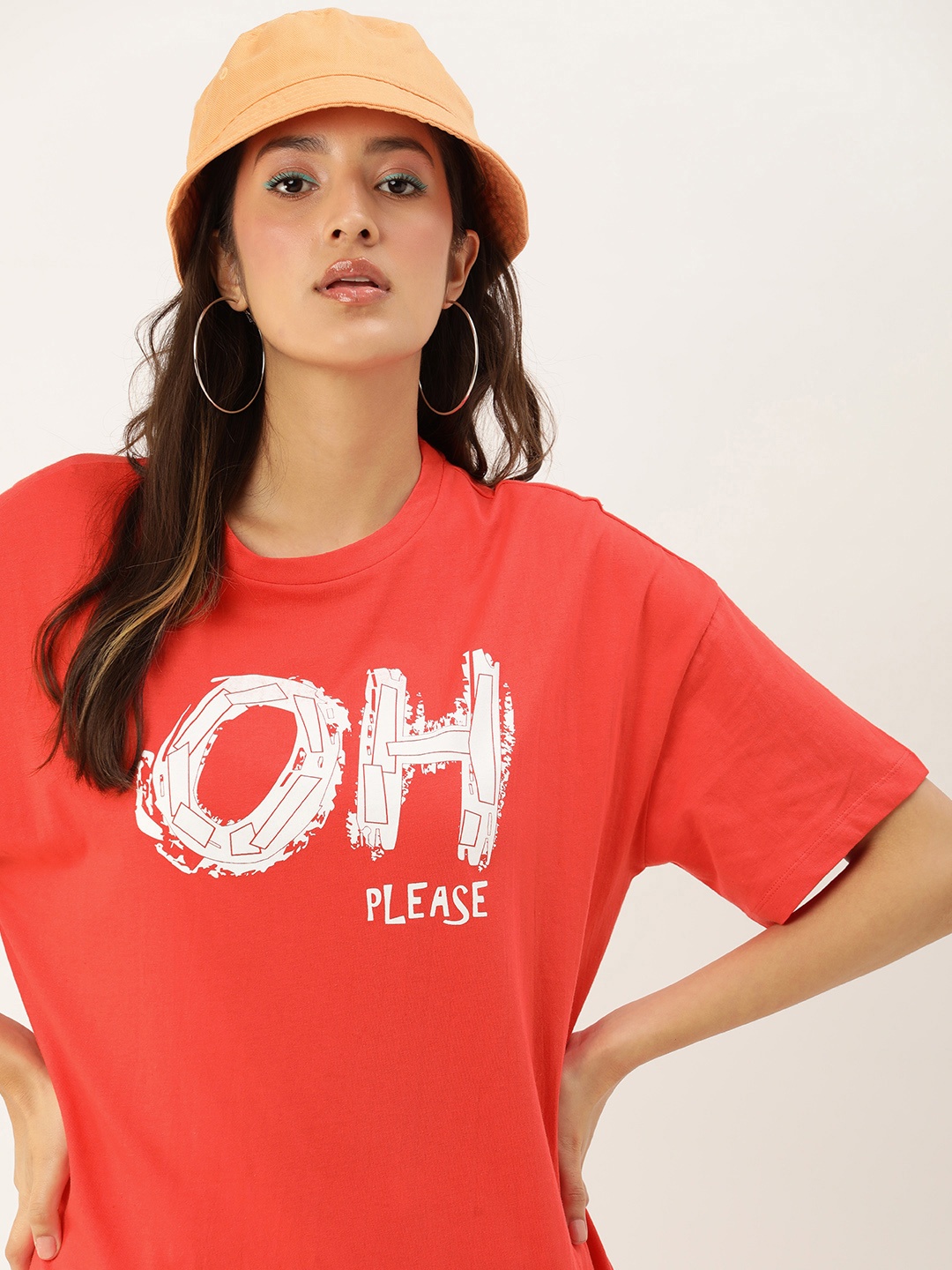 

Kook N Keech Pure Cotton Typography Printed Drop-Shoulder Sleeves Oversized T-shirt, Red