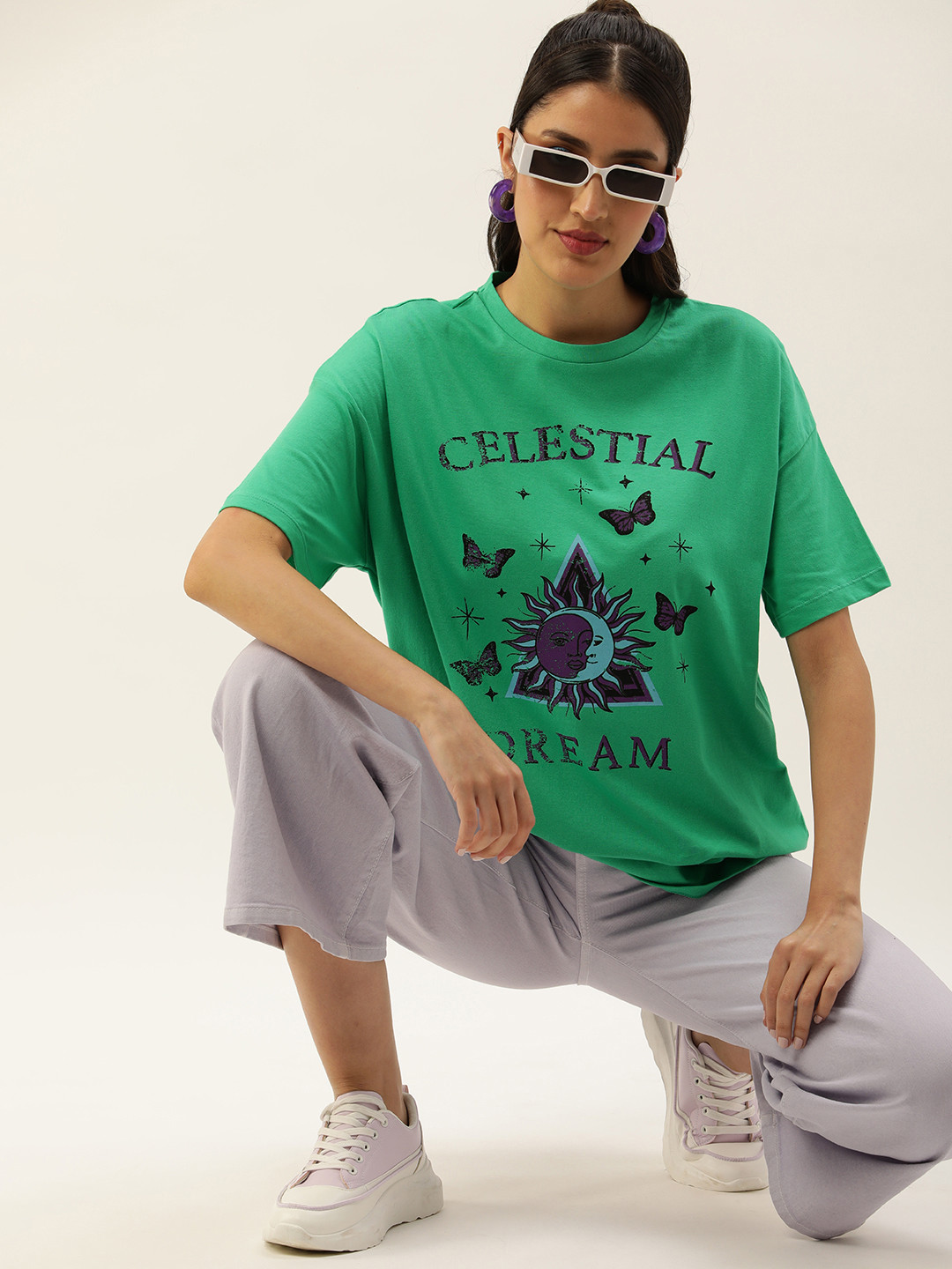 

Kook N Keech Printed Drop-Shoulder Sleeves Pure Cotton T-shirt, Green