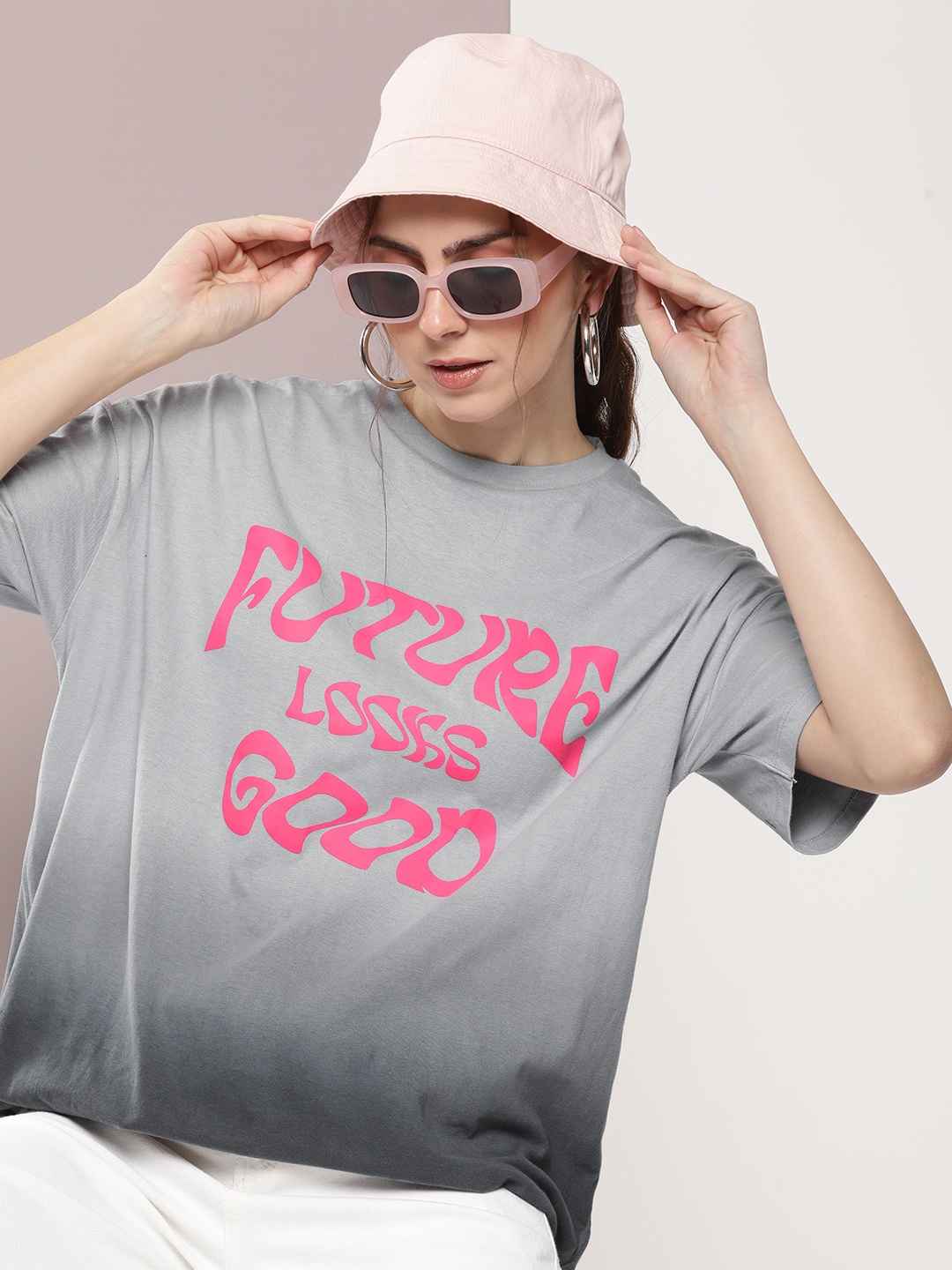 

Kook N Keech Printed Ombre Effect Drop-Shoulder Sleeves Pure Cotton T-shirt, Grey