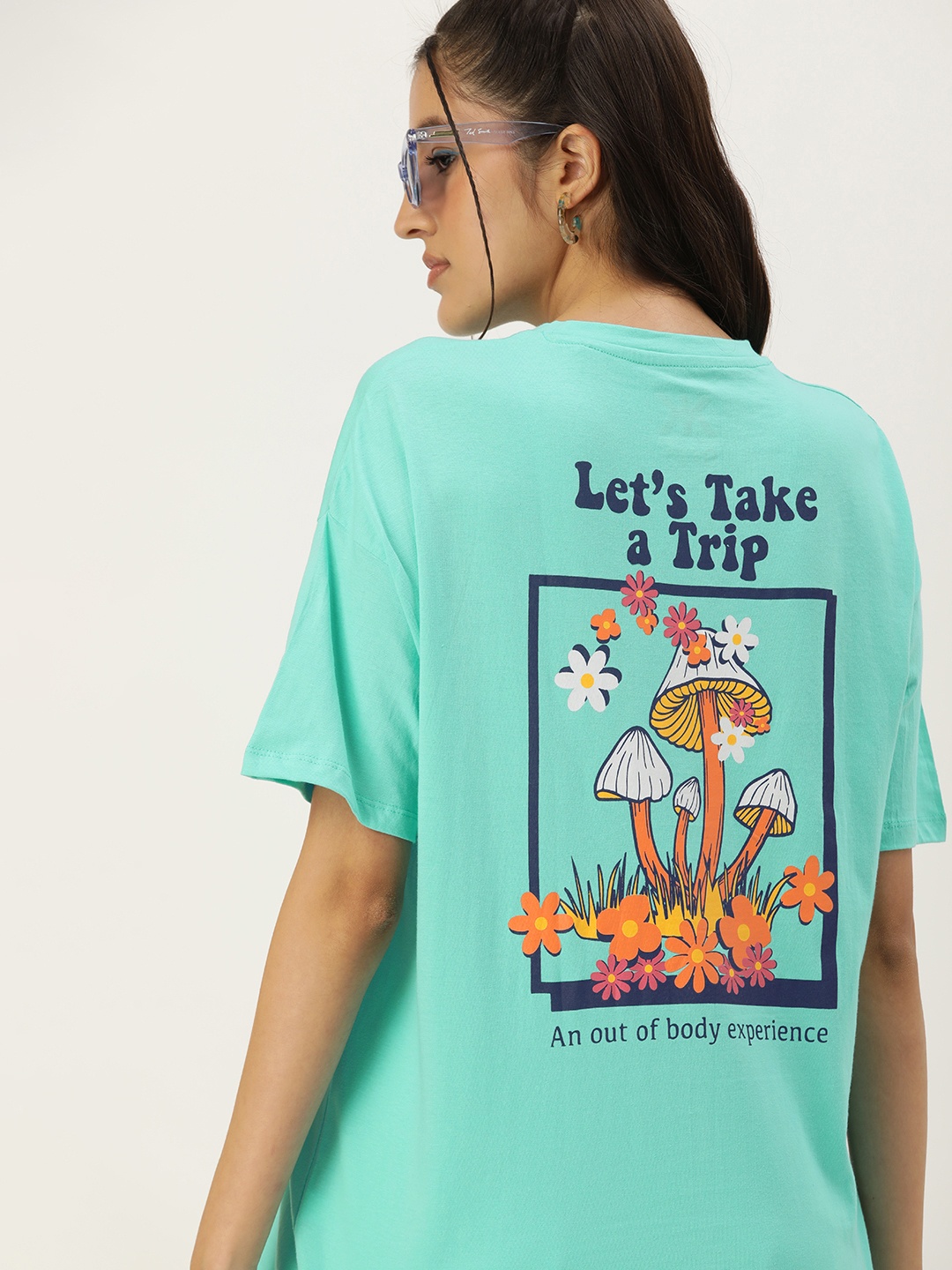 

Kook N Keech Graphic Printed Drop-Shoulder Sleeves Pure Cotton Oversize T-shirt, Blue