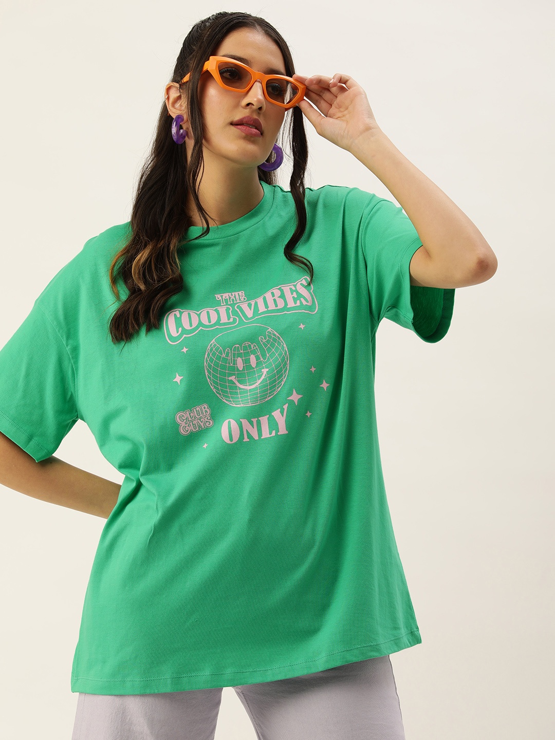 

Kook N Keech Typography Printed Drop-Shoulder Sleeves Pure Cotton T-shirt, Green