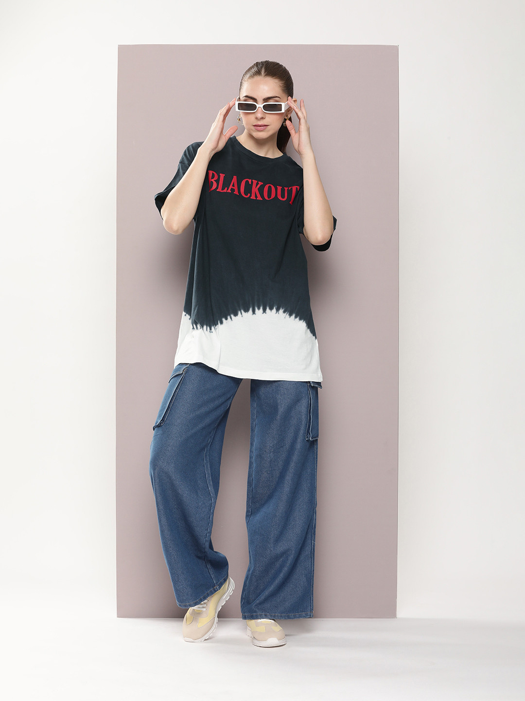 

Kook N Keech Tie and Dye Drop-Shoulder Sleeves Oversized Pure Cotton T-shirt, Black