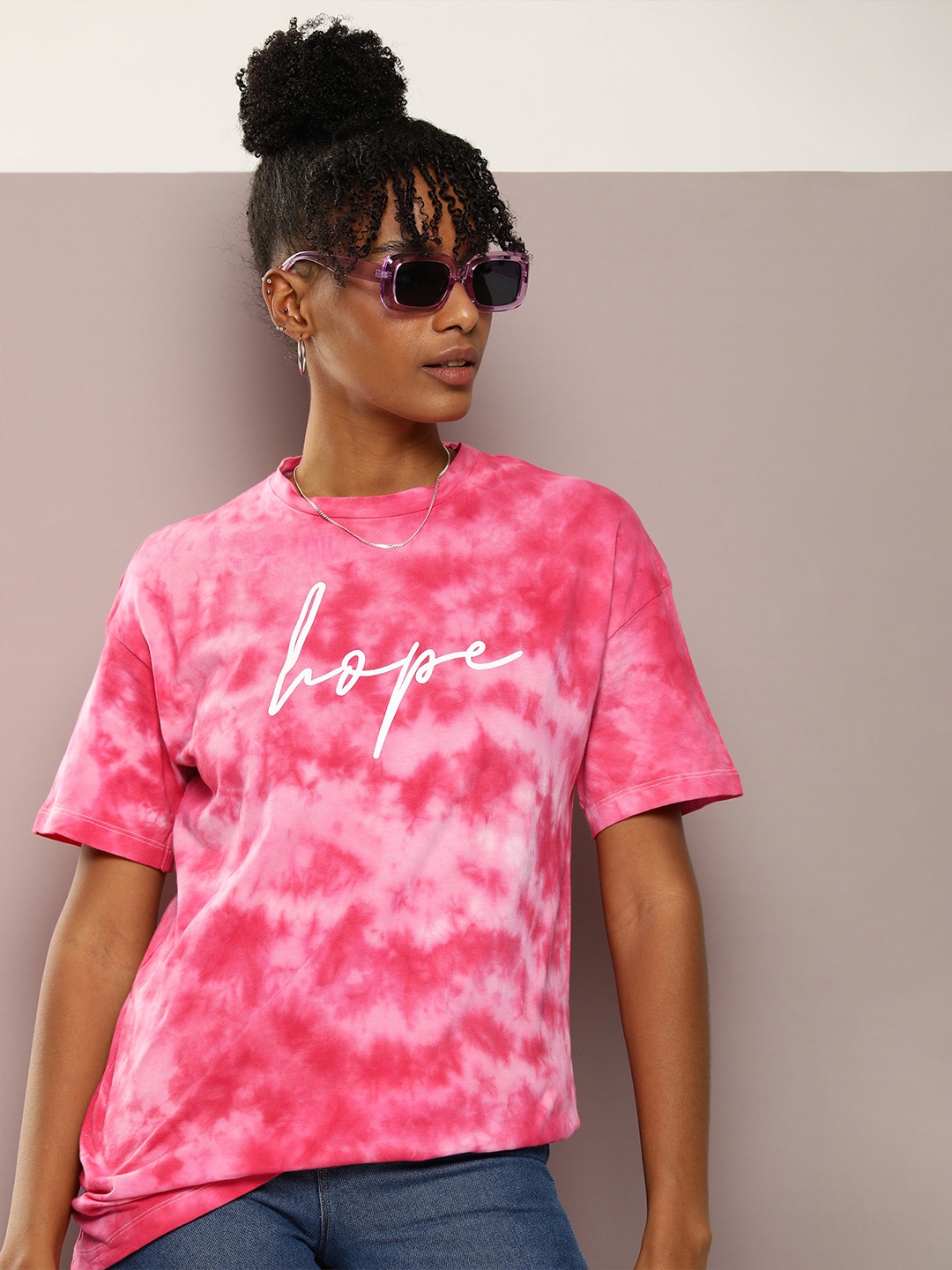 

Kook N Keech Pure Cotton Tie and Dye Oversized T-shirt, Pink