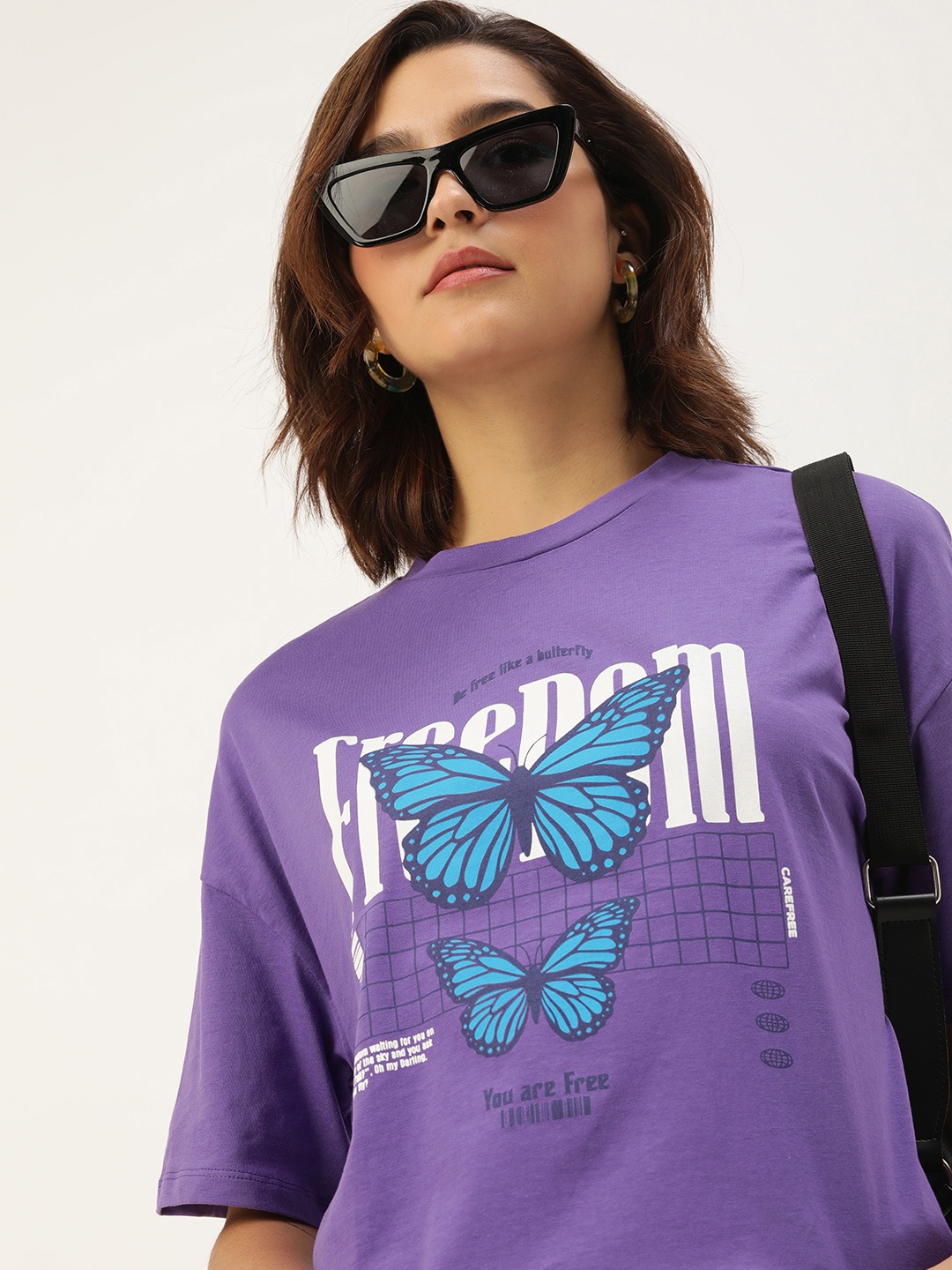 

Kook N Keech Printed Drop-Shoulder Sleeves Pure Cotton Oversized T-shirt, Purple