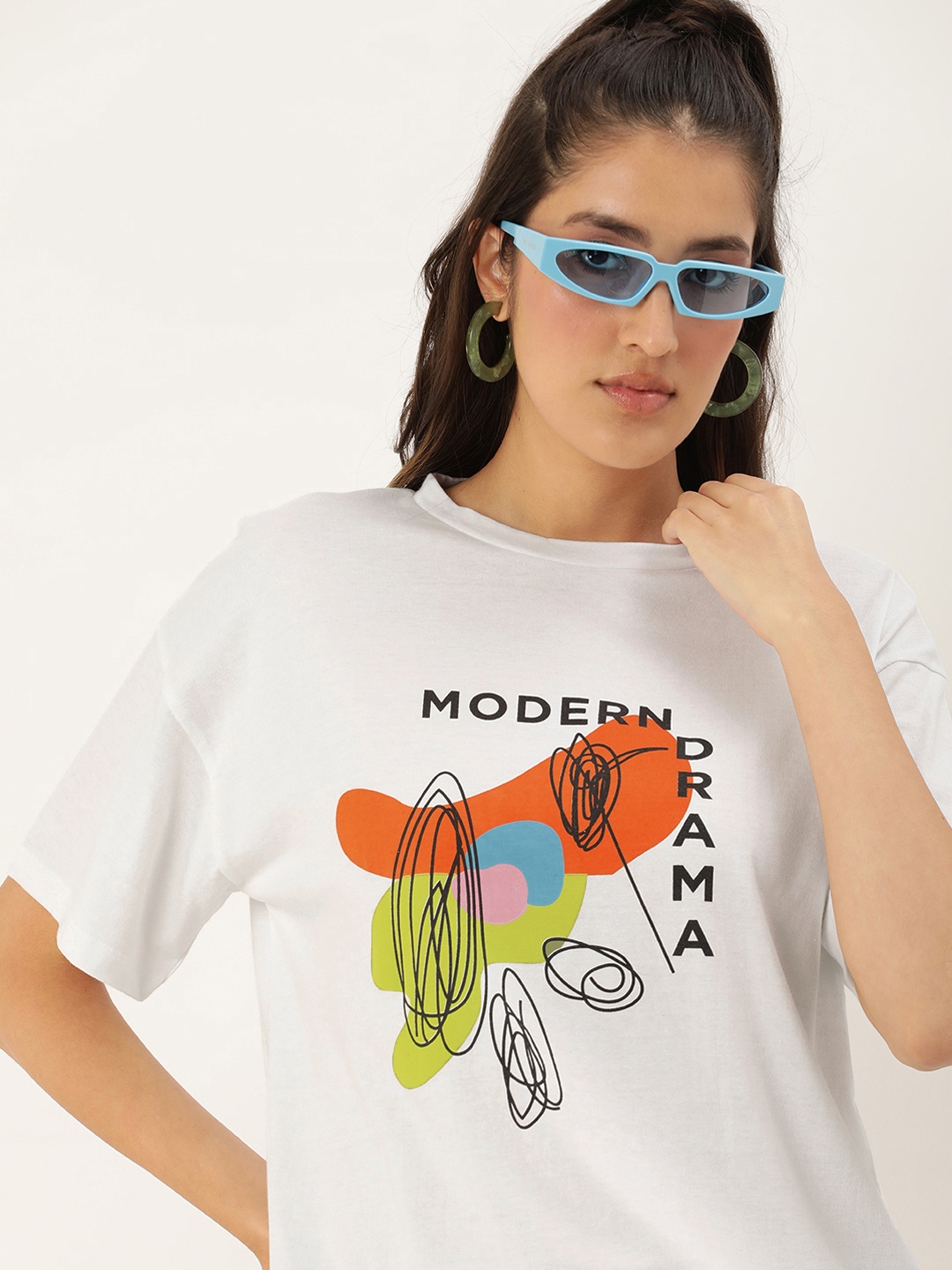 

Kook N Keech Pure Cotton Graphic Printed Drop-Shoulder Sleeves Oversize Casual T-shirt, White