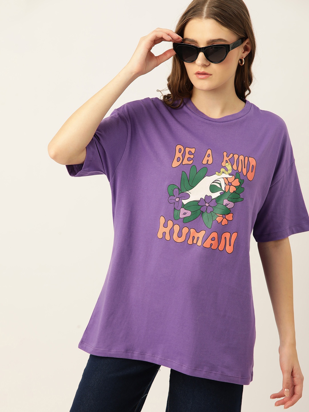 

Kook N Keech Printed Drop-Shoulder Pure Cotton T-shirt, Purple