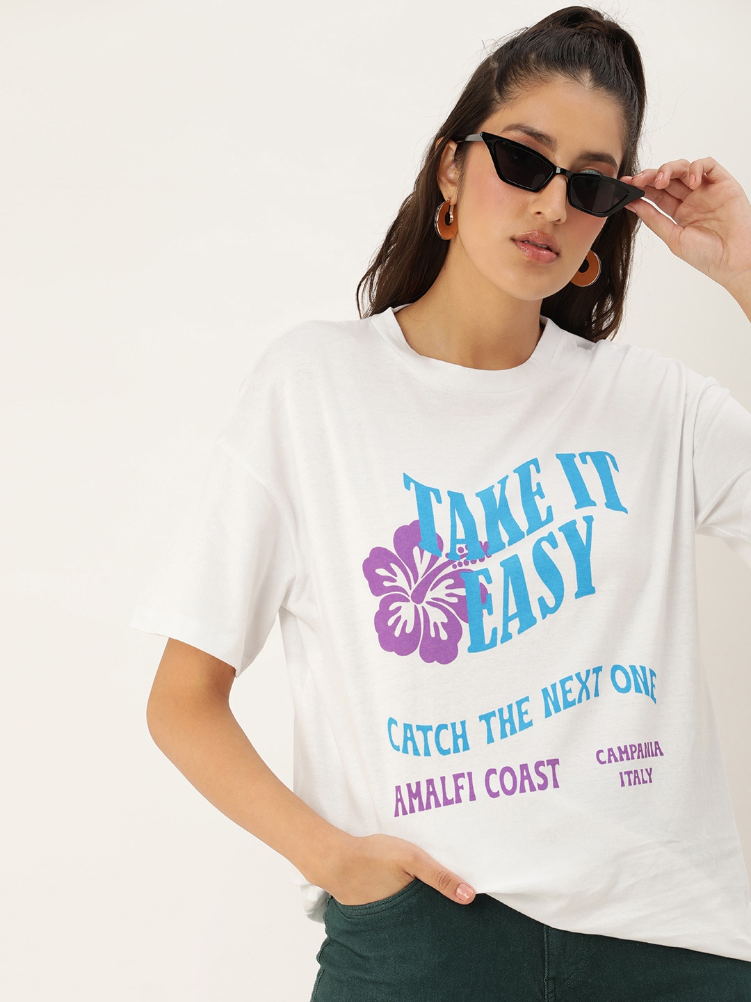 

Kook N Keech Pure Cotton Typography Printed Drop-Shoulder Sleeves Oversize Casual T-shirt, White
