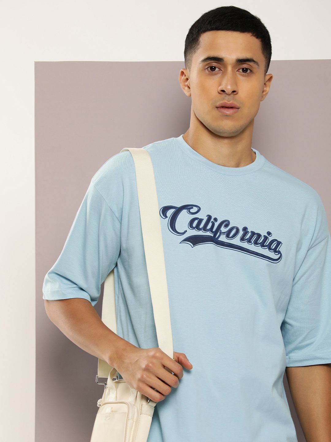 

Kook N Keech Typography Printed Drop-Shoulder Sleeves Pure Cotton Oversized T-shirt, Blue