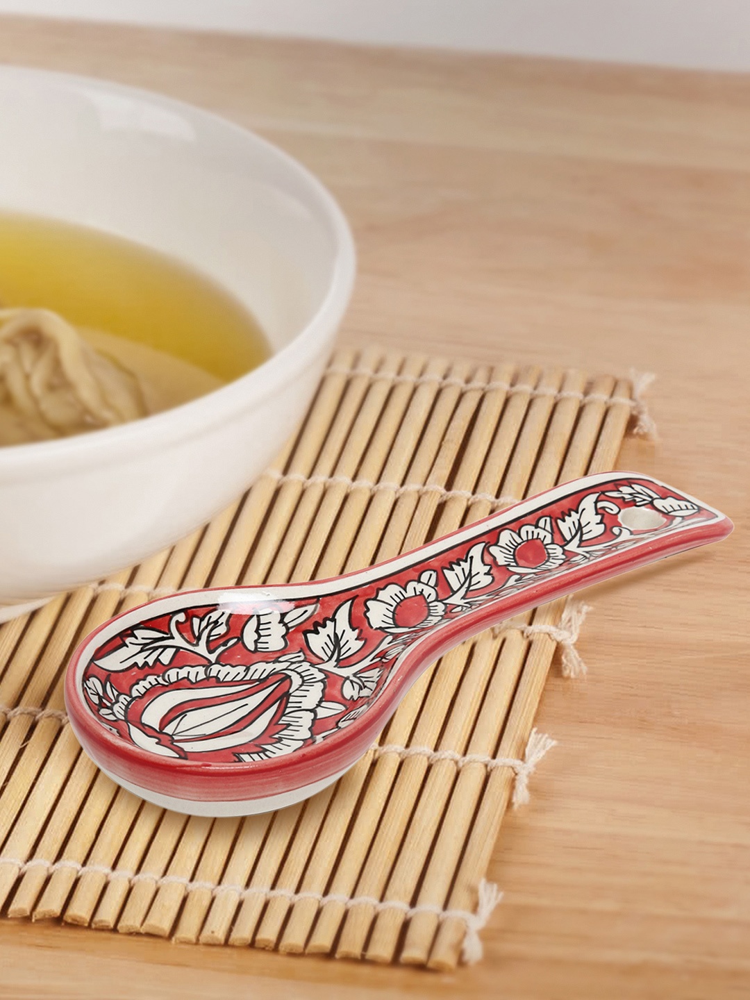 

Unravel India Moroccan Handpainted Spoon Rest, Red