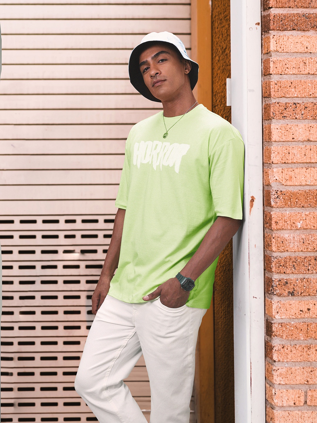 

Kook N Keech Typography Printed Drop-Shoulder Sleeves Pure Cotton Oversize T-shirt, Green