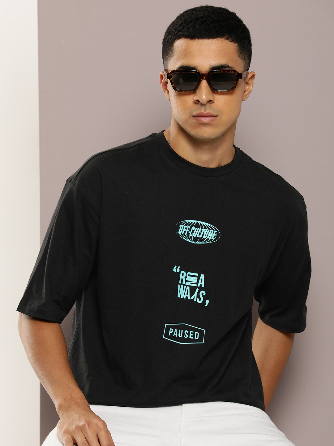

Kook N Keech Pure Cotton Typography Printed Drop-Shoulder Sleeves Oversized Fit T-shirt, Black