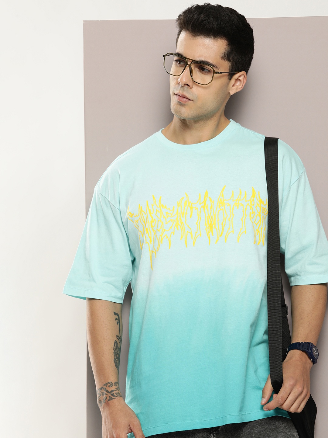 

Kook N Keech Pure Cotton Drop-Shoulder Sleeves Oversized Dyed T-shirt, Blue