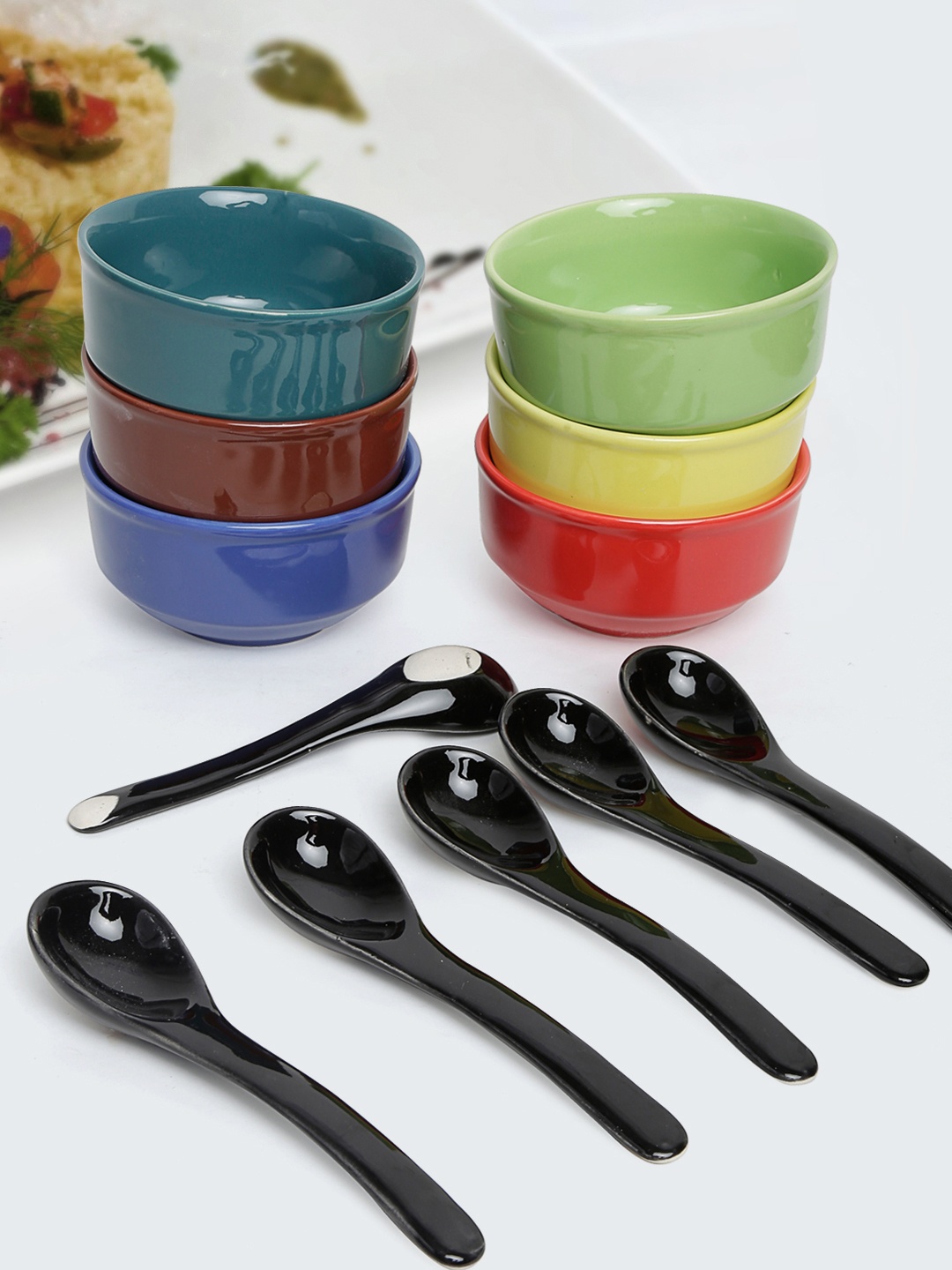 

Unravel India Multicoloured 12-Pieces Solid Stoneware Bowls Set, Multi