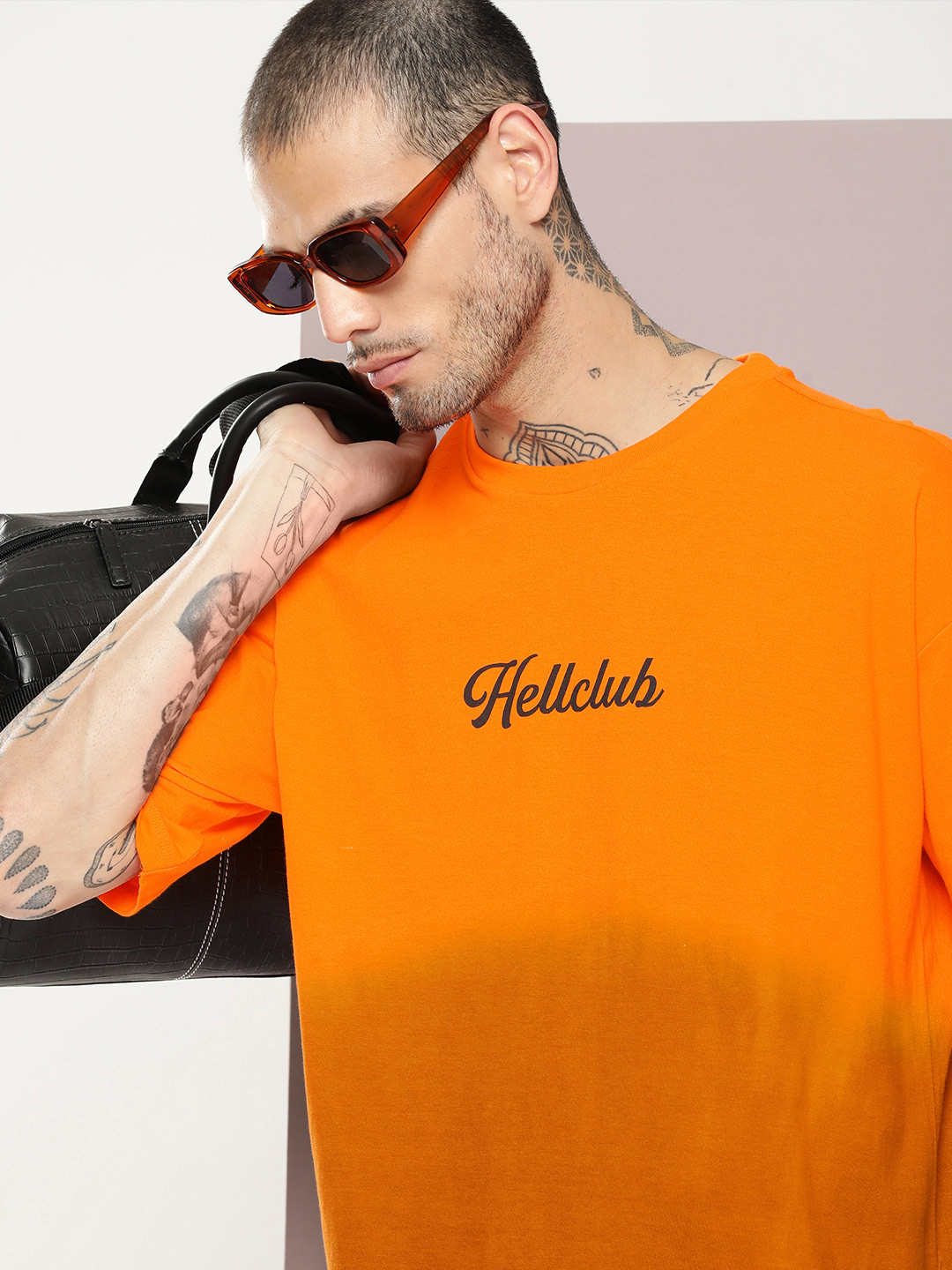 

Kook N Keech Men Tie and Dye Drop-Shoulder Sleeves Oversized Pure Cotton T-shirt, Orange