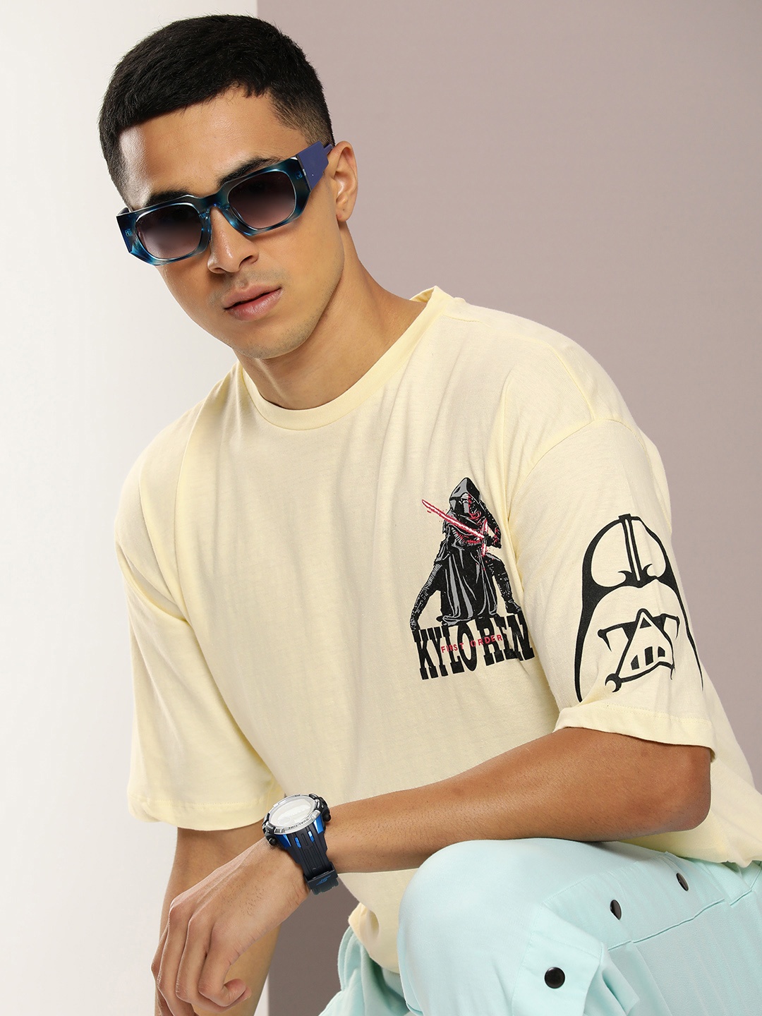 

Kook N Keech Graphic Printed Drop-Shoulder Sleeves Pure Cotton Oversized T-shirt, Yellow