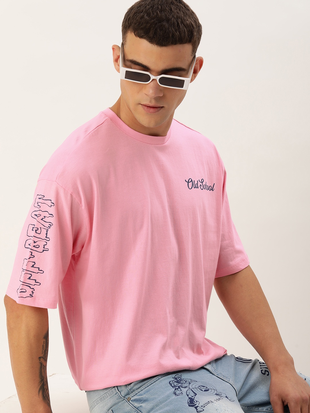 

Kook N Keech Pure Cotton Typography Printed Drop-Shoulder Sleeves Oversized T-shirt, Pink