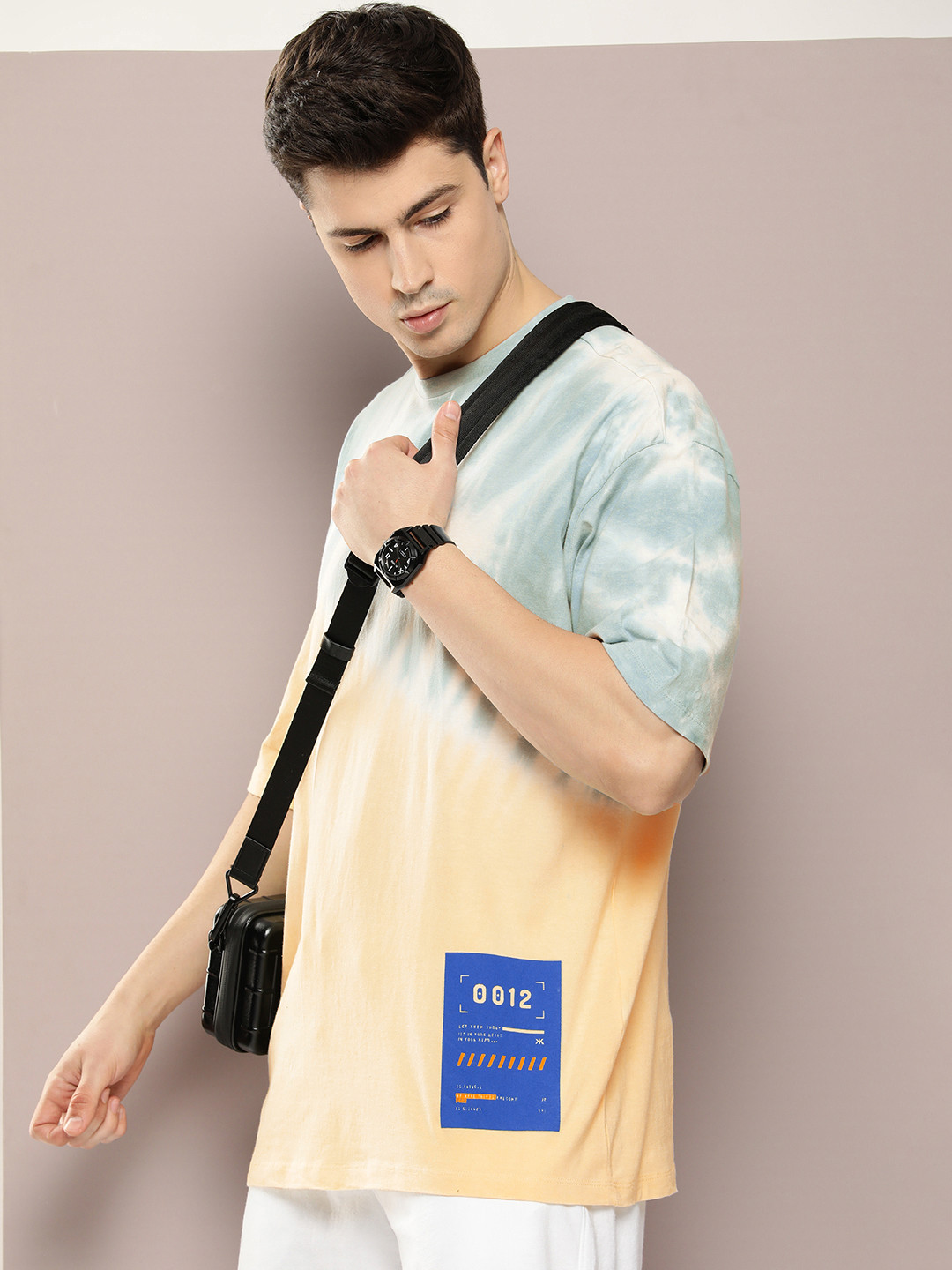 

Kook N Keech Tie and Dyed Drop-Shoulder Sleeves Oversized Pure Cotton T-shirt, Blue