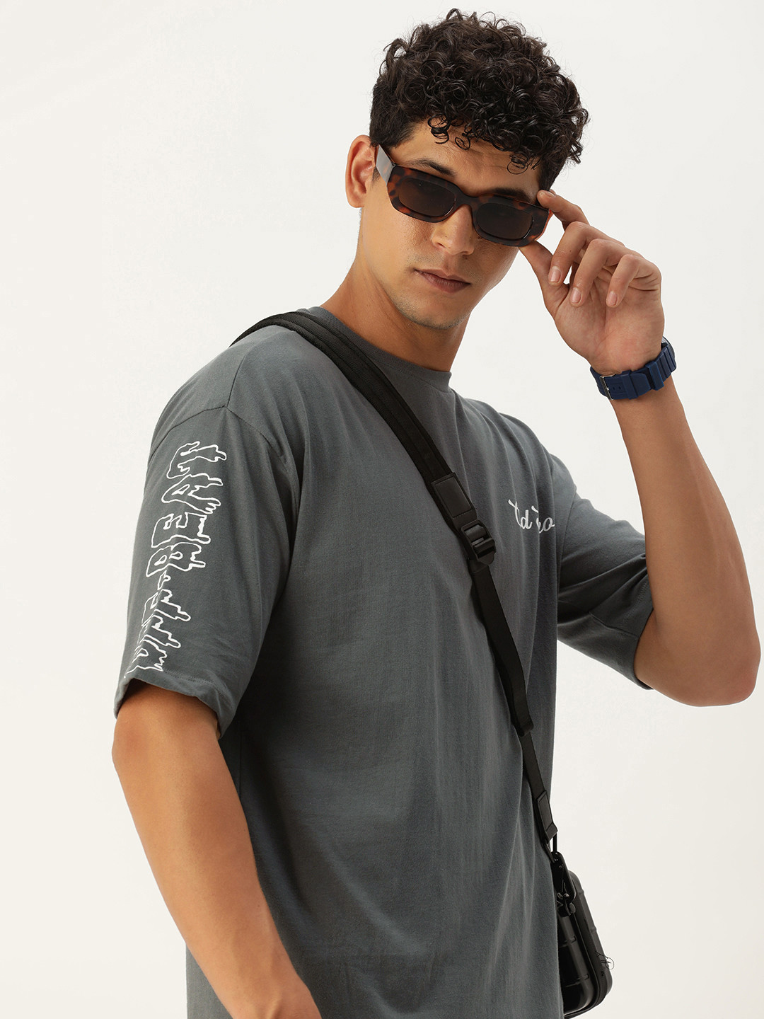 

Kook N Keech Typography Printed Drop-Shoulder Sleeves Pure Cotton Oversized T-shirt, Grey