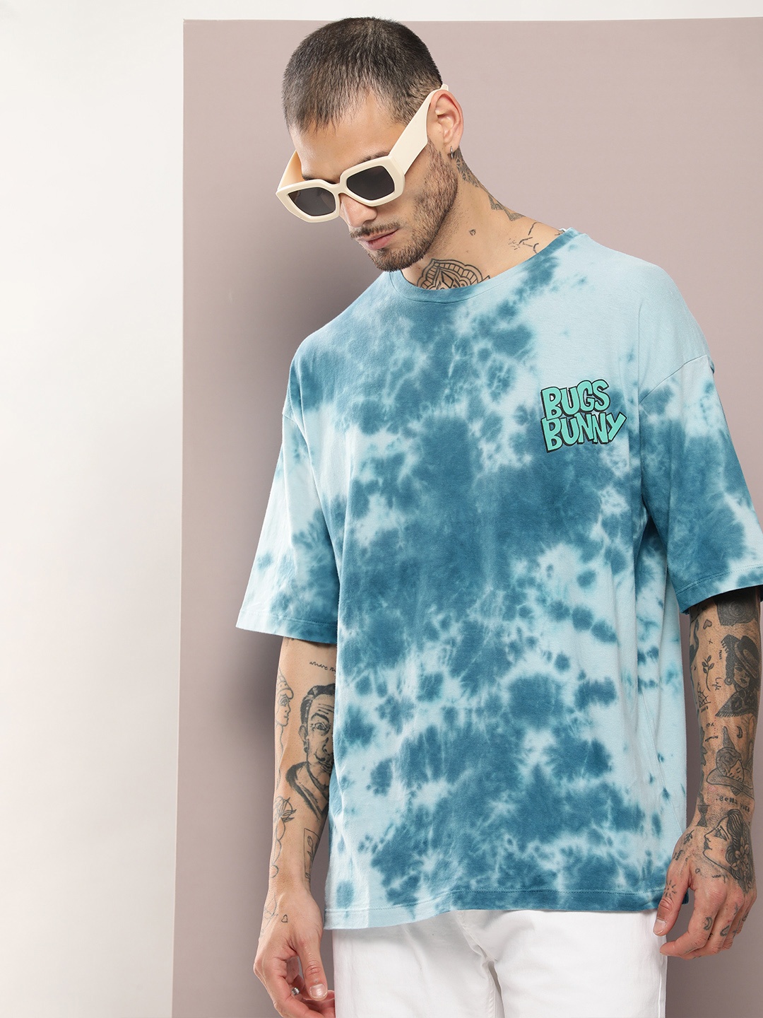 

Kook N Keech Tie and Dye Pure Cotton Oversized T-shirt, Blue