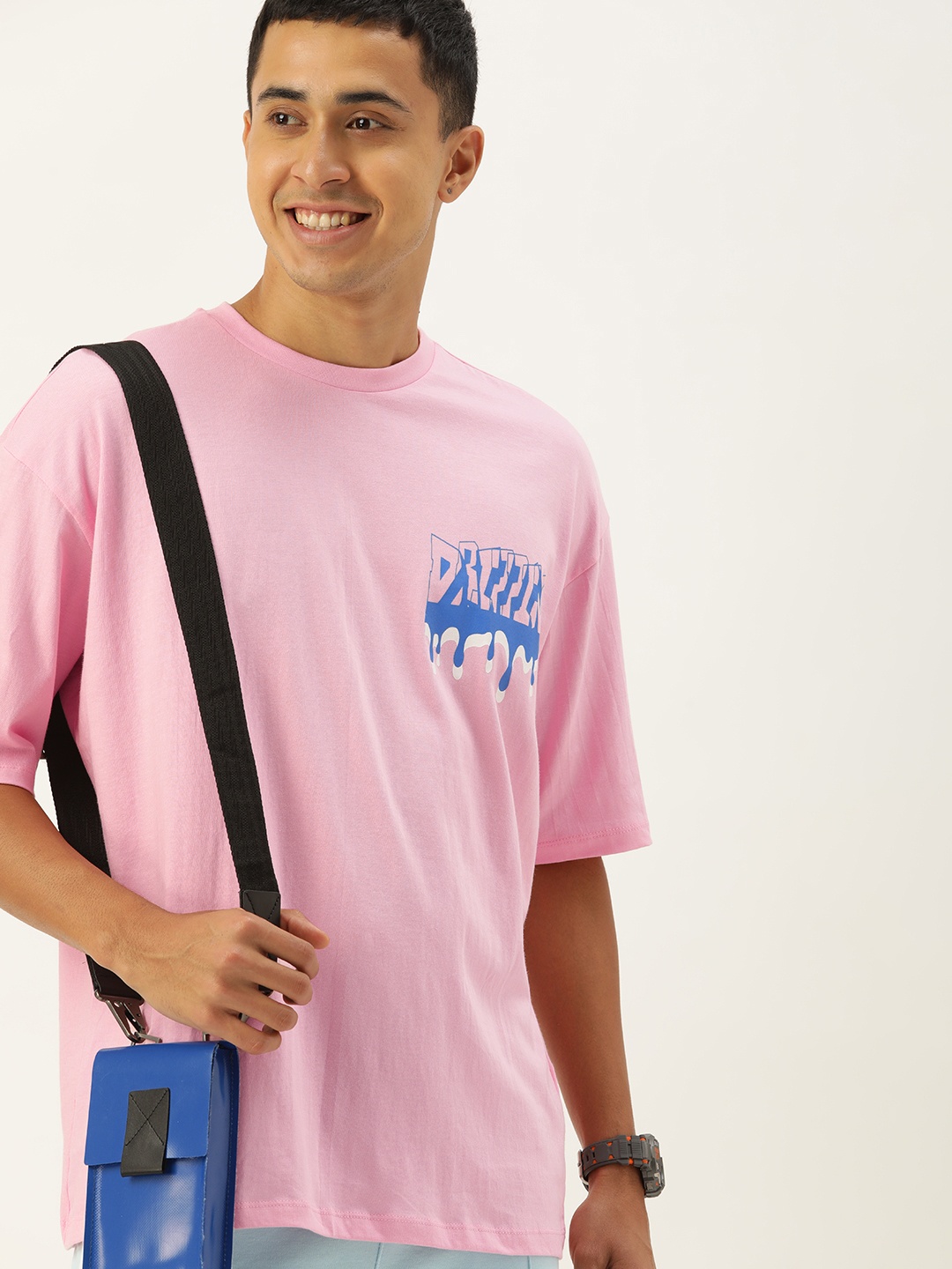 

Kook N Keech Typography Printed Drop-Shoulder Sleeves Pure Cotton Oversize T-shirt, Pink
