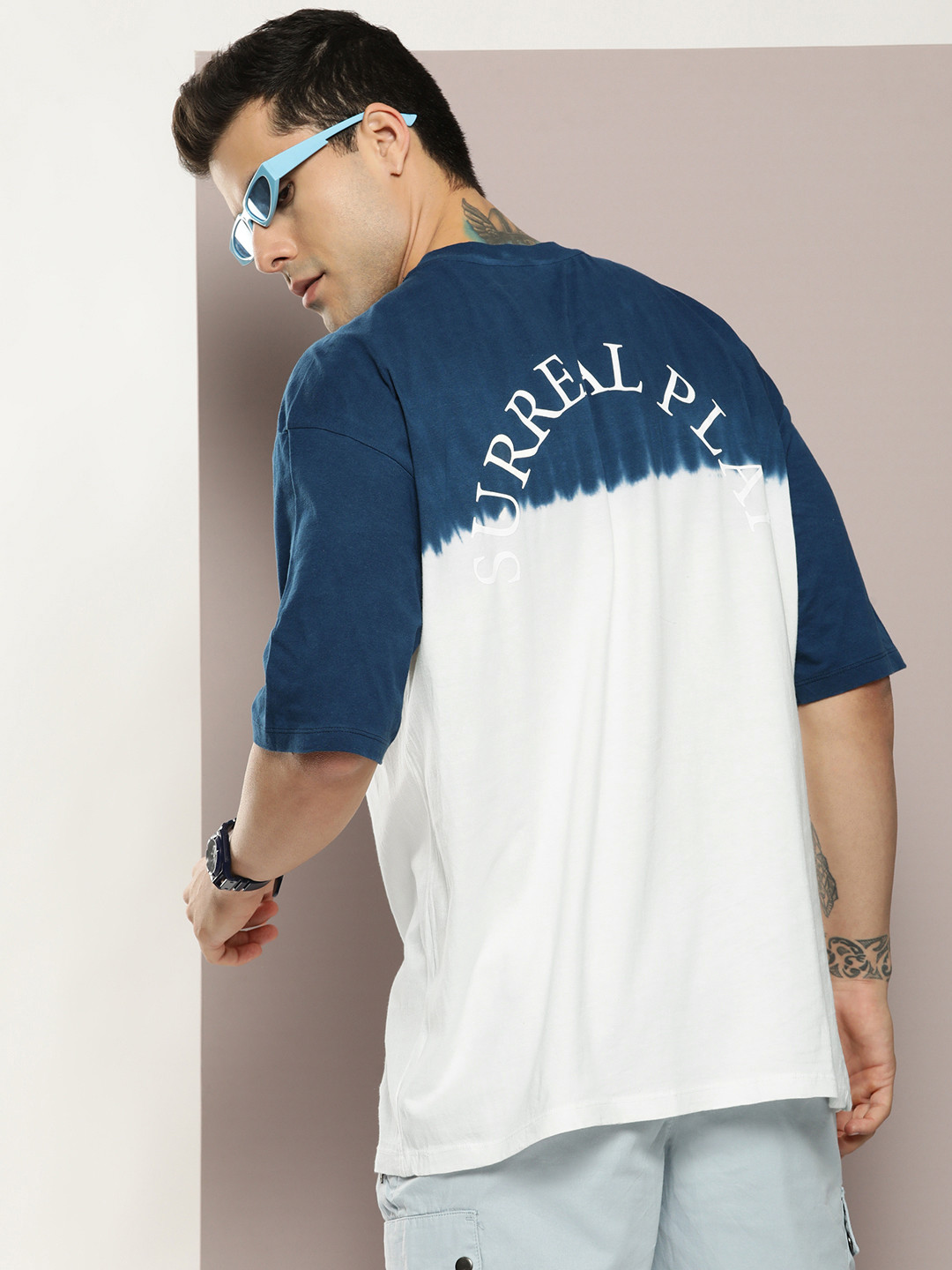 

Kook N Keech Tie And Dye Printed Drop-Shoulder Sleeves Oversized Pure Cotton T-shirt, Teal