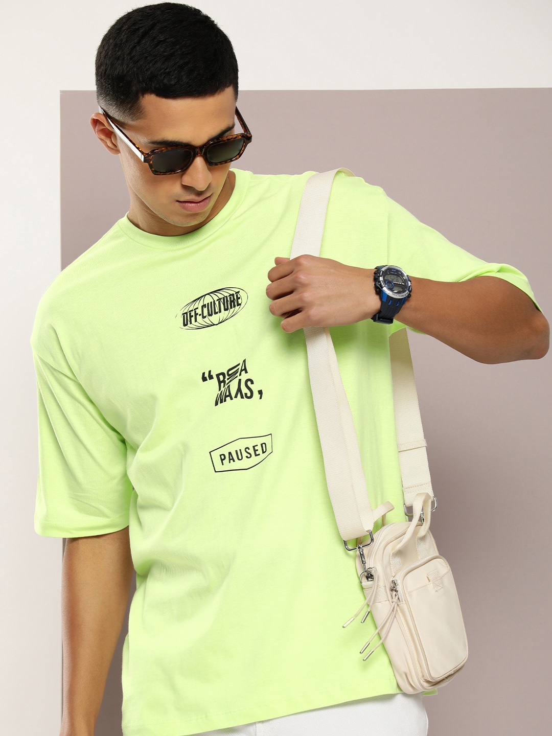 

Kook N Keech Pure Cotton Typography Printed Drop-Shoulder Sleeves Oversized Fit T-shirt, Green