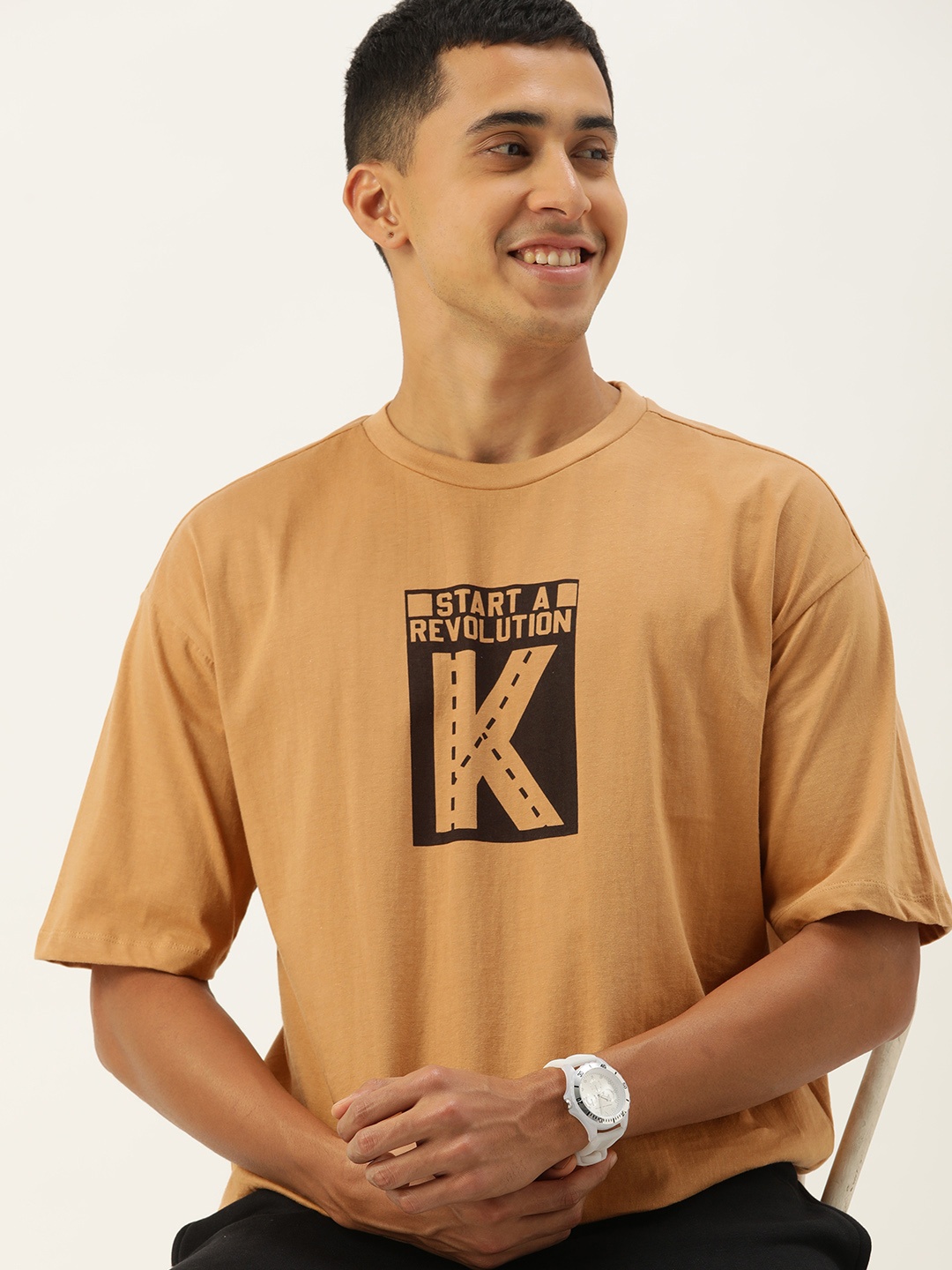 

Kook N Keech Typography Printed Pure Cotton Oversize T-shirt, Brown