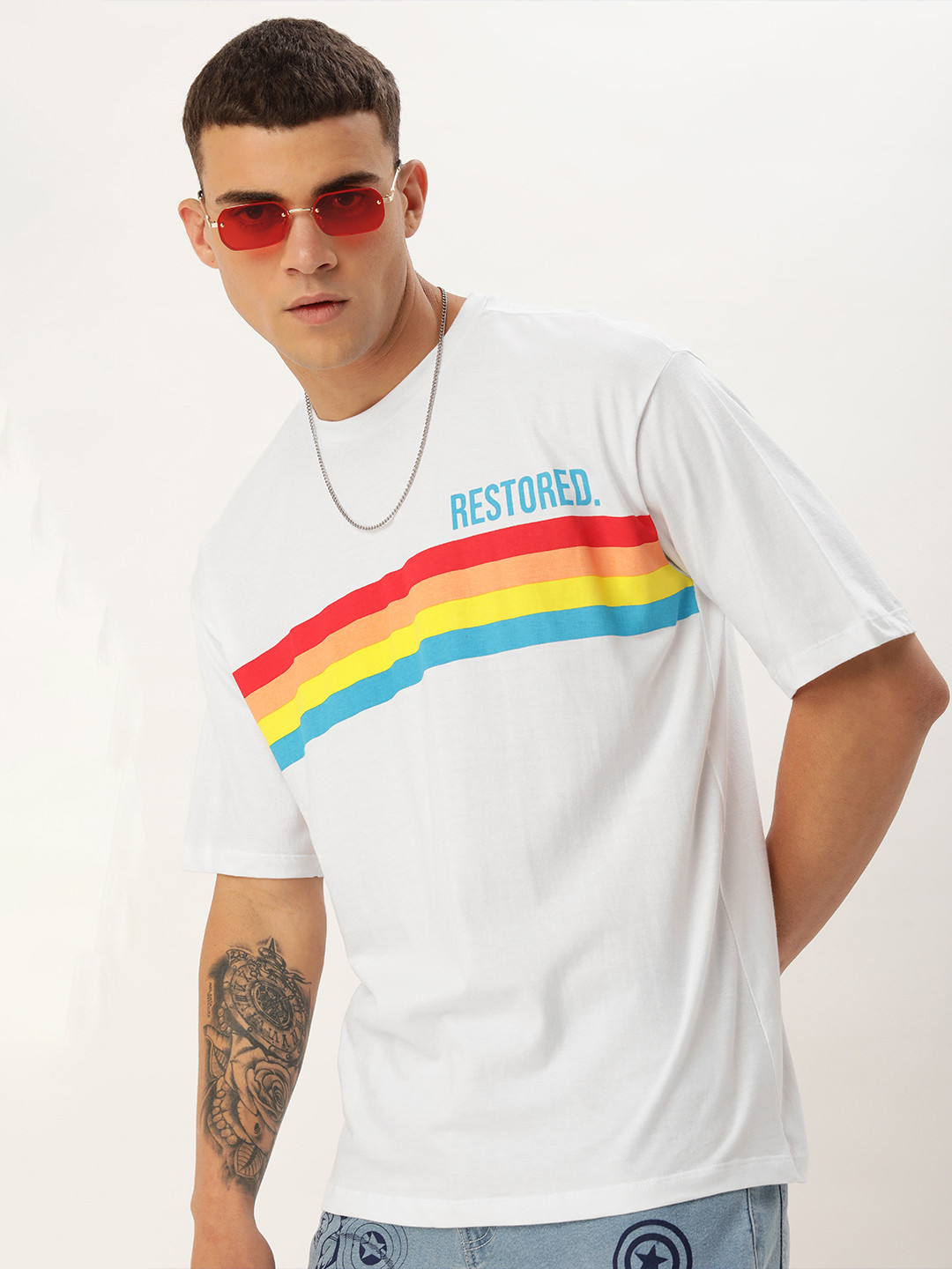 

Kook N Keech Striped Drop-Shoulder Sleeves Pure Cotton Oversized T-shirt, White