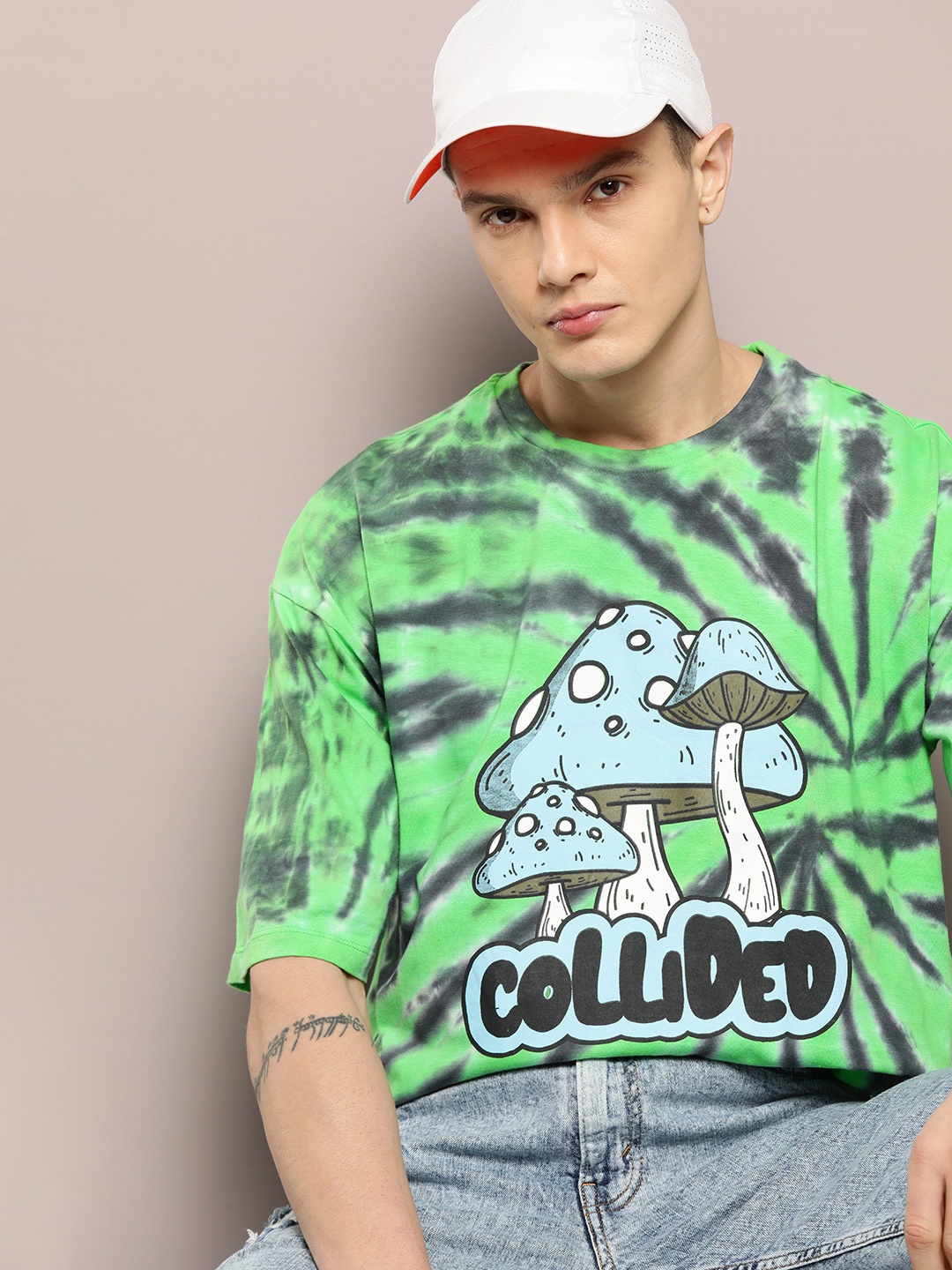 

Kook N Keech Graphic Printed Tie And Dye Pure Cotton Oversized T-shirt, Green