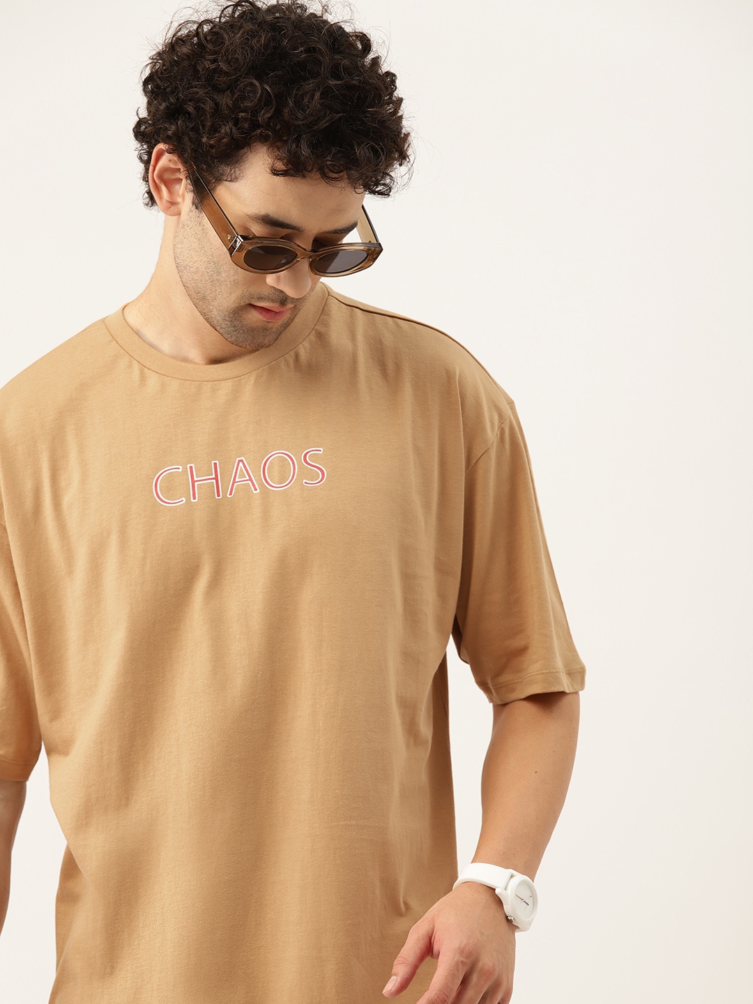 

Kook N Keech Typography Printed Pure Cotton Oversized T-shirt, Khaki
