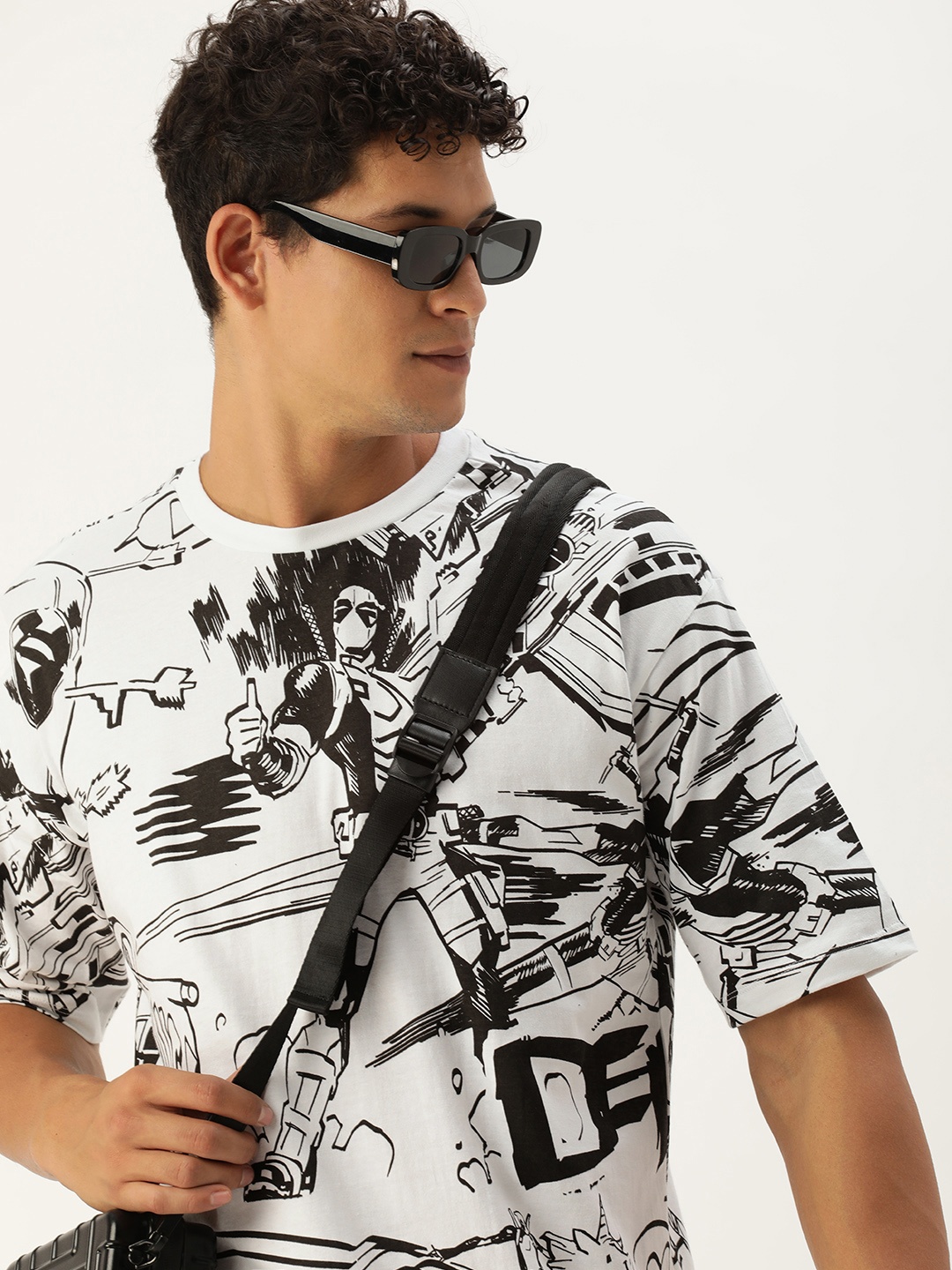 

Kook N Keech Graphic Printed Drop-Shoulder Sleeves Pure Cotton Oversized T-shirt, White