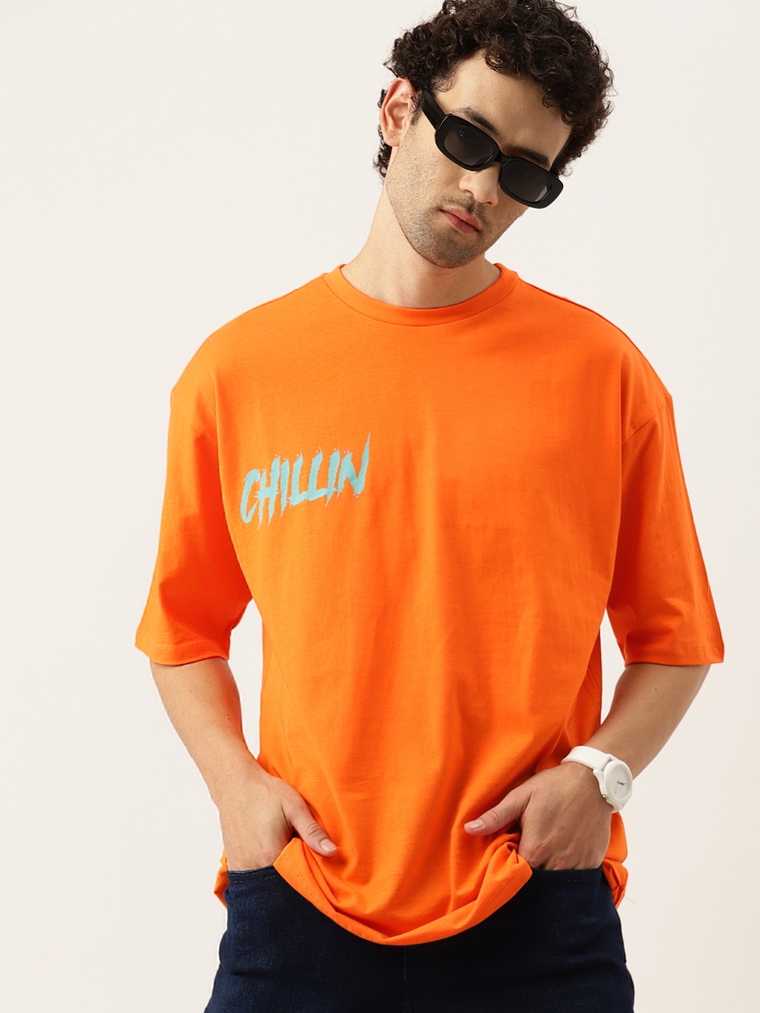 Kook N Keech Typography Printed Pure Cotton Oversized T-shirt, Orange