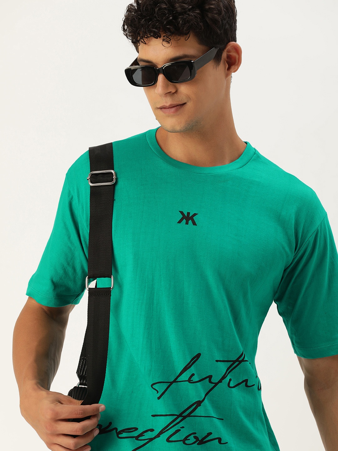 

Kook N Keech Printed Drop-Shoulder Sleeves Oversized Pure Cotton T-shirt, Green