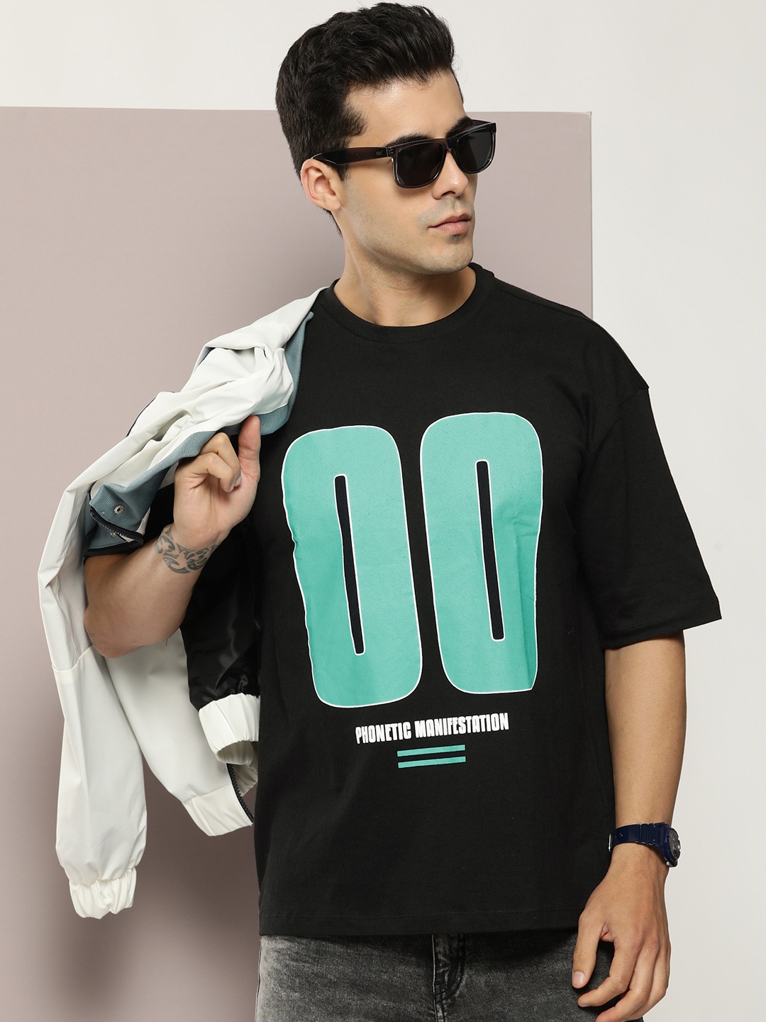 

Kook N Keech Pure Cotton Typography Printed Drop-Shoulder Sleeves Oversized T-shirt, Black