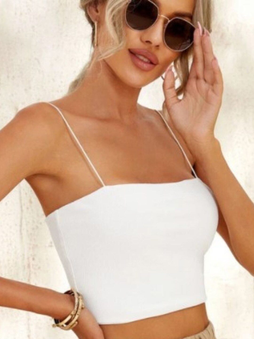 

Styched Shoulder Strapped Cotton Bralette Top, White