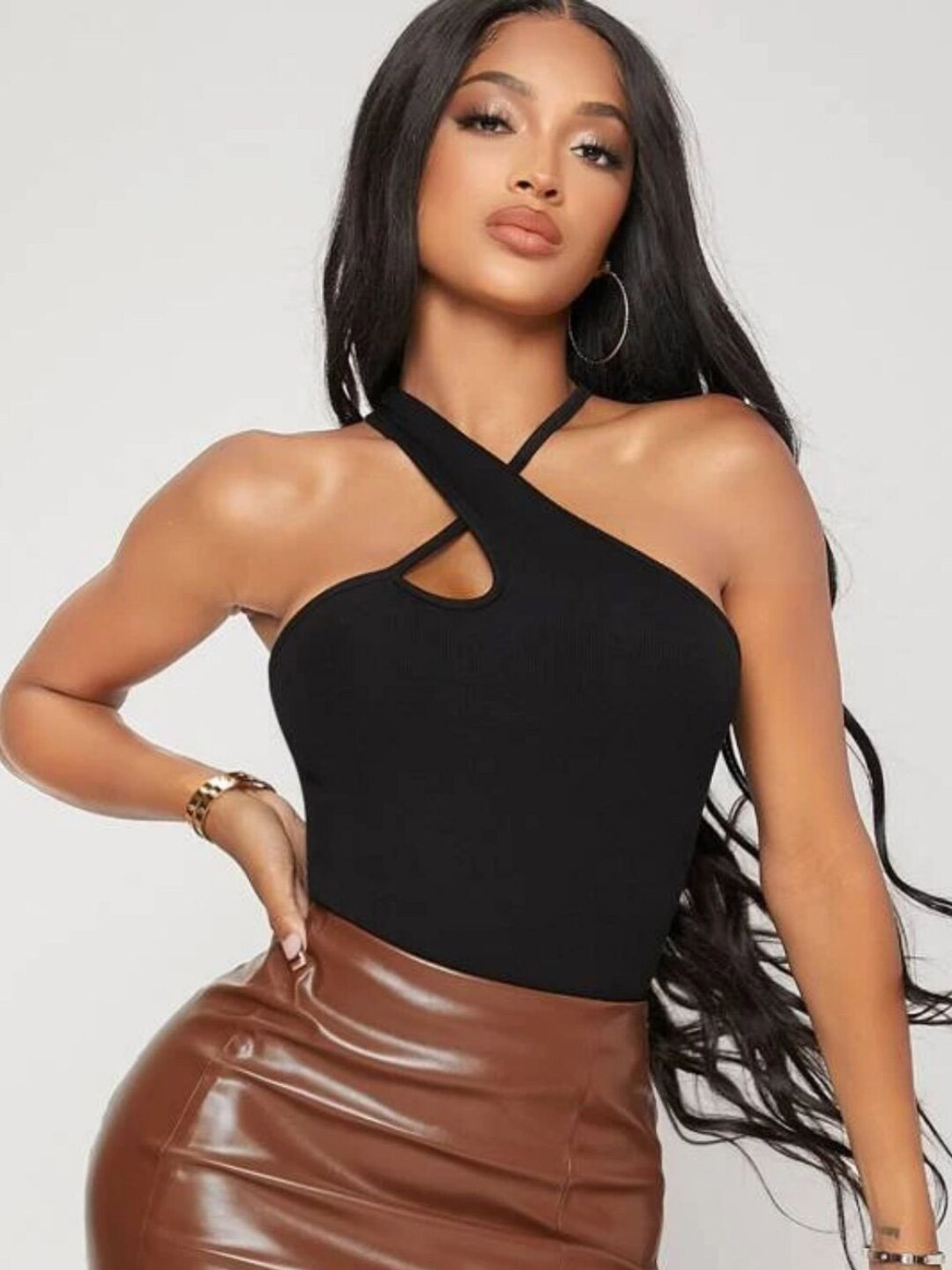 

Styched Halter Neck Cotton Top, Black