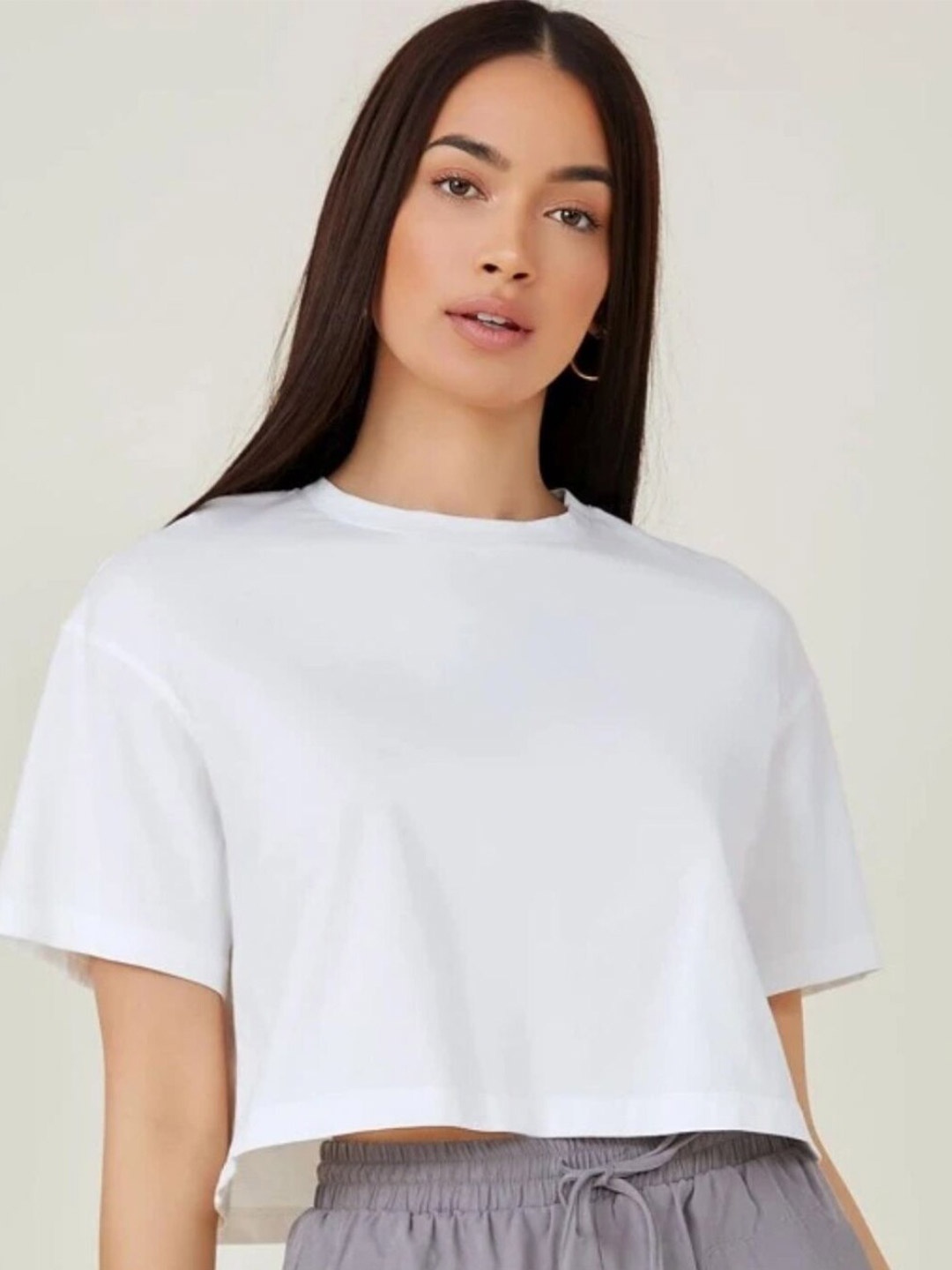 

Styched Boxy Fit Cotton Crop Top, White