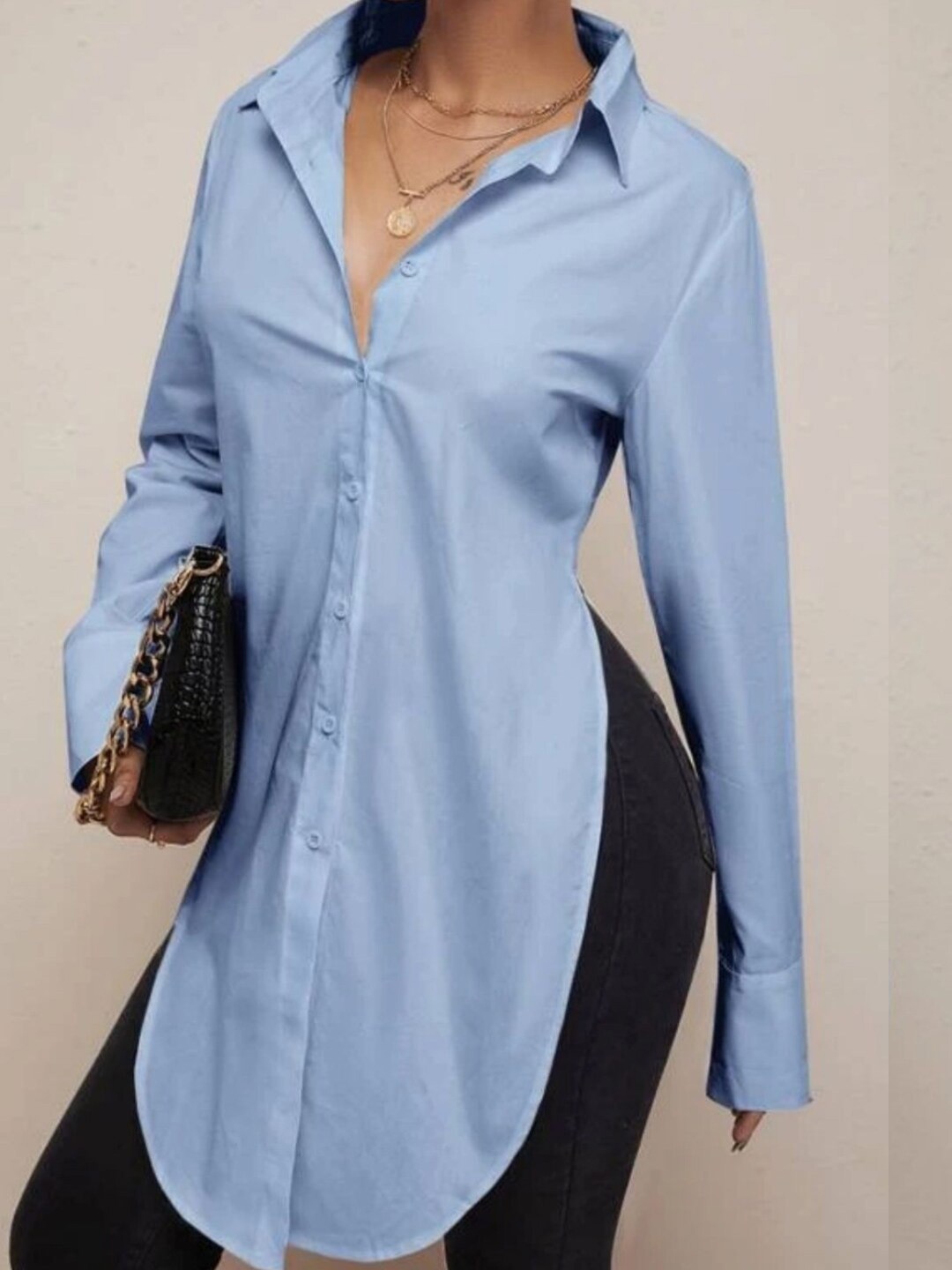 

Styched Cotton Shirt Style Top, Blue