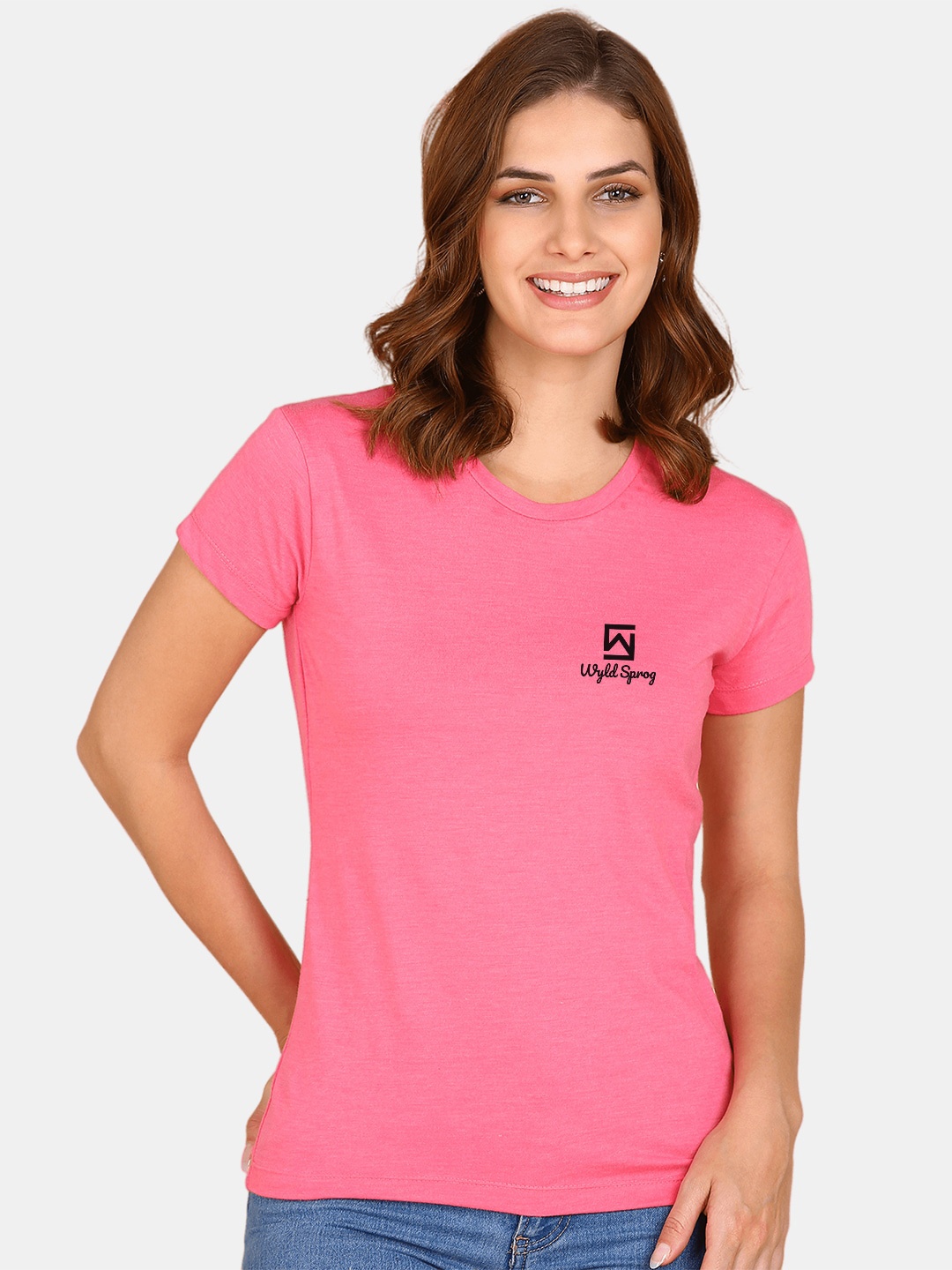 Wyld Sprog Brand Logo Pure Cotton Regular Fit T-shirt, Pink