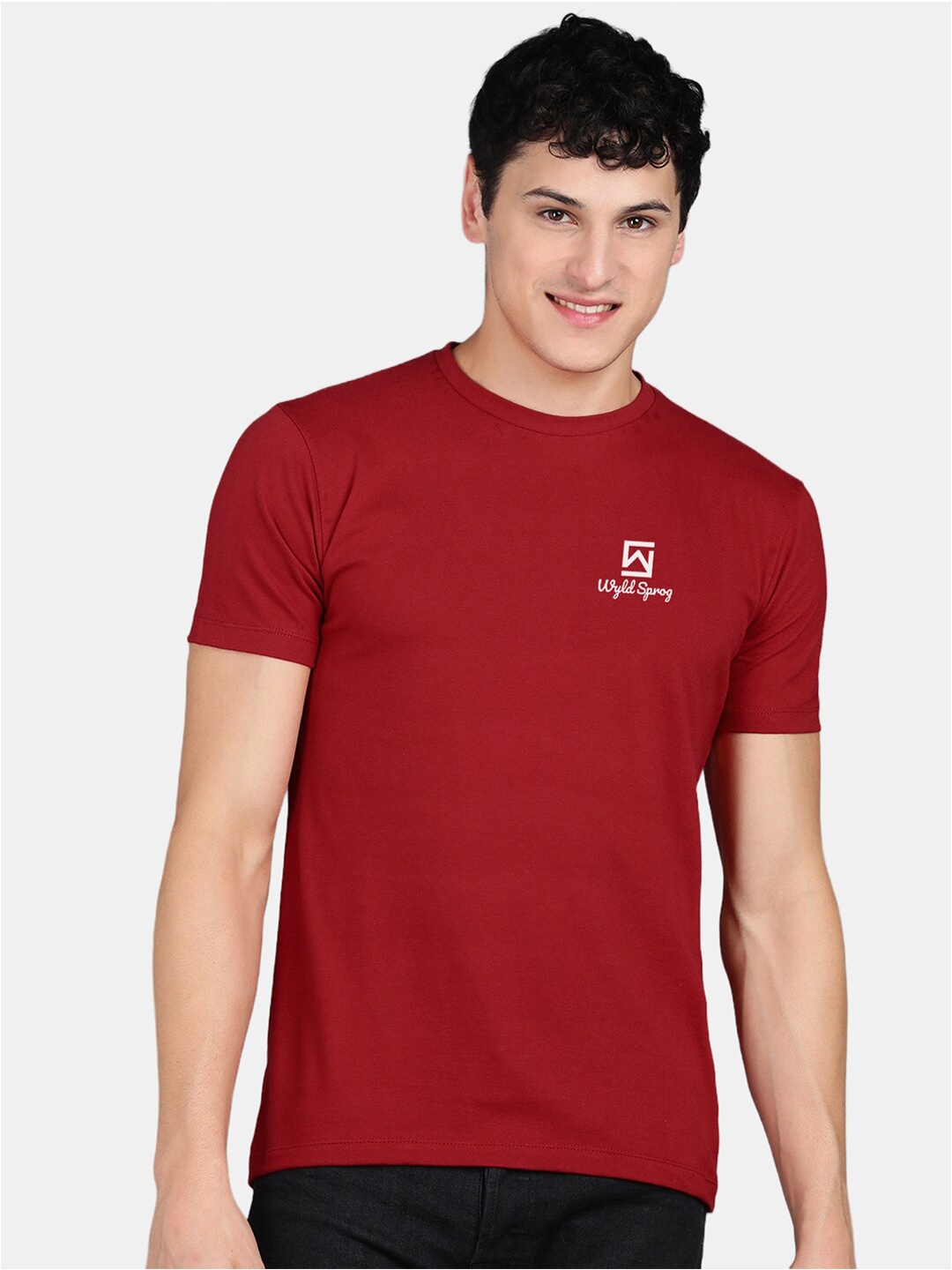 

Wyld Sprog Brand Logo Pure Cotton Regular Fit T-shirt, Maroon