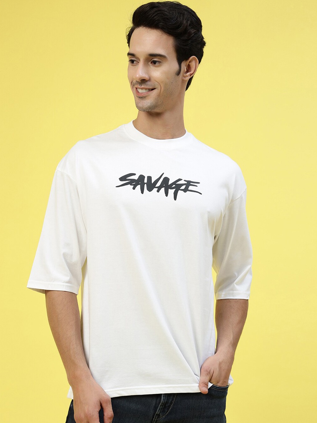 

Gavin Paris Typography Printed Drop-Shoulder Oversized Knitted Cotton T-Shirt, White