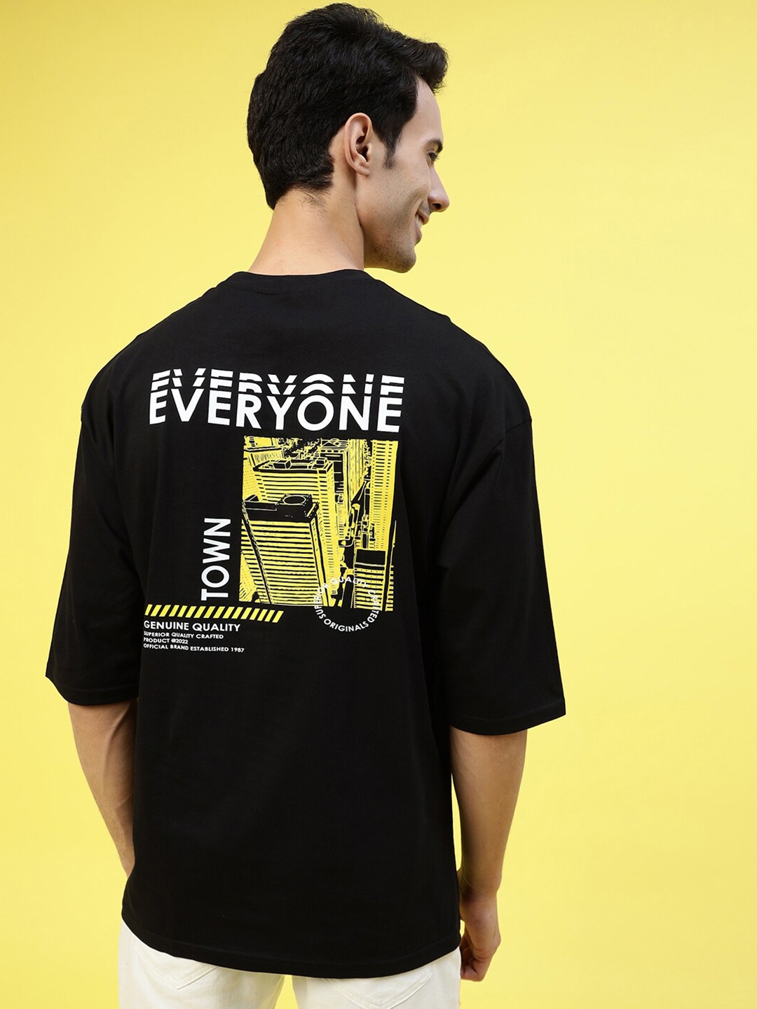 

Gavin Paris Typography Printed Drop Shoulder Sleeves Oversized Cotton T-Shirt, Black