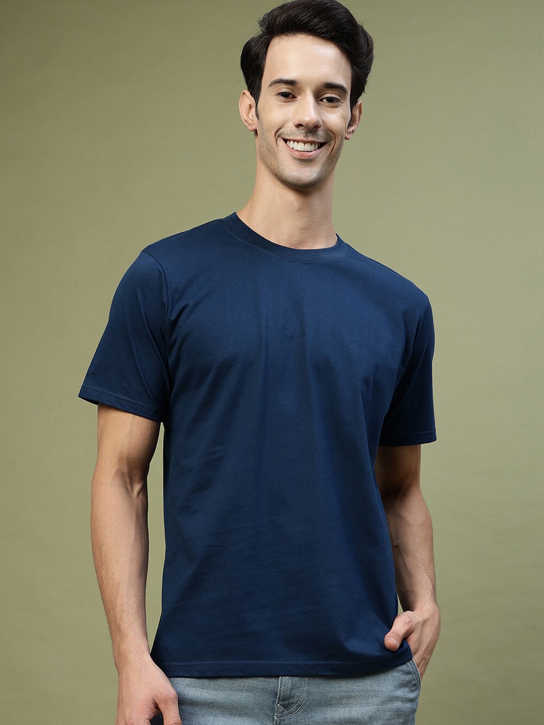 

Gavin Paris Short Sleeves Pure Cotton Loose T-shirt, Navy blue