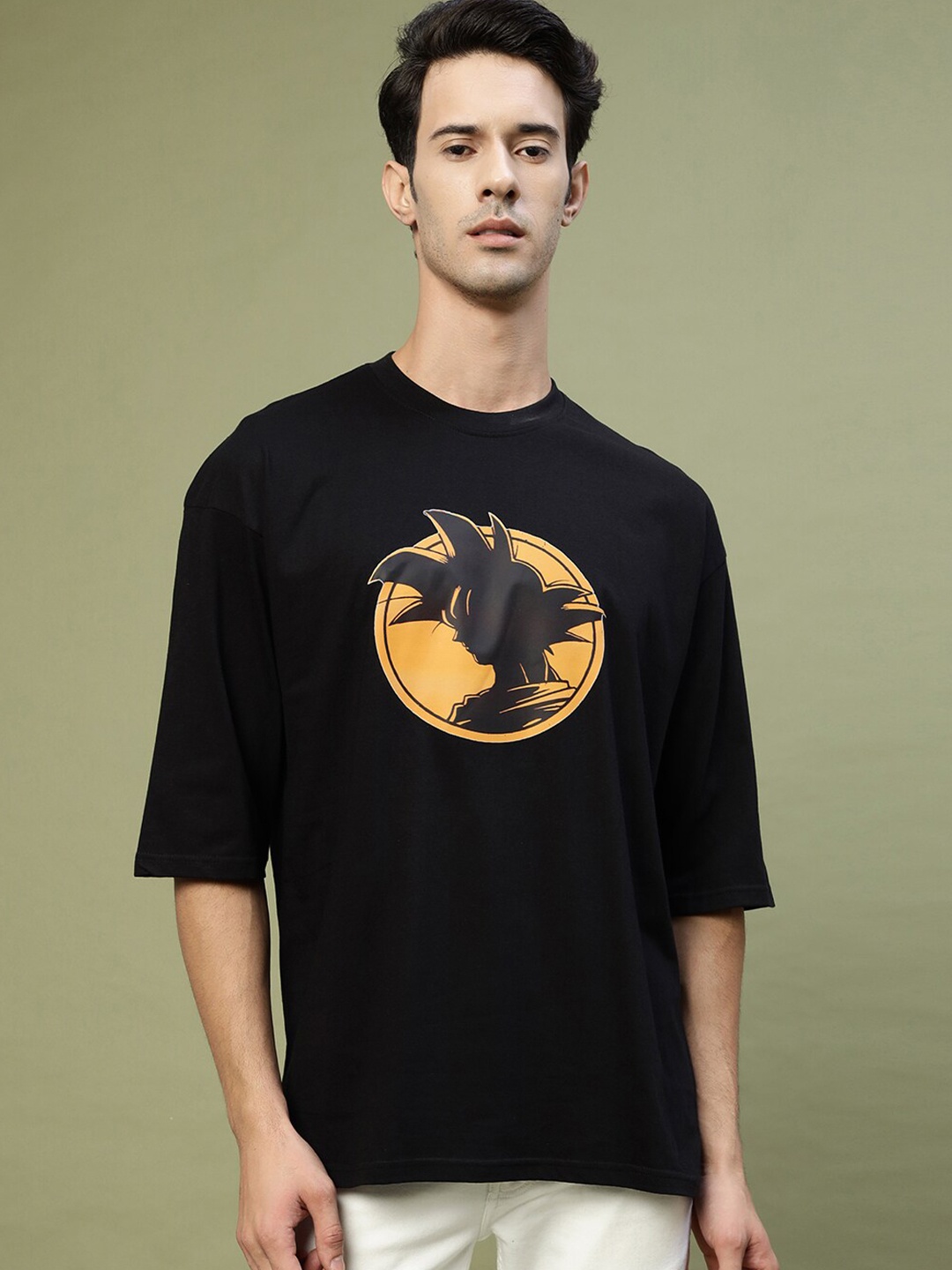 

Gavin Paris Graphic Printed Drop Shoulder Sleeves Oversized Cotton T-Shirt, Black