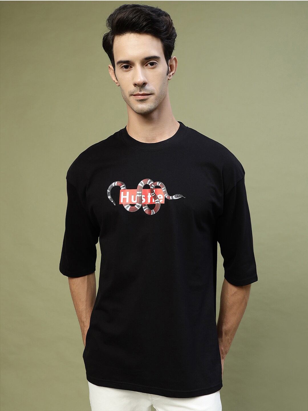 

Gavin Paris Graphic Printed Drop-Shoulder Oversized Knitted Cotton T-Shirt, Black
