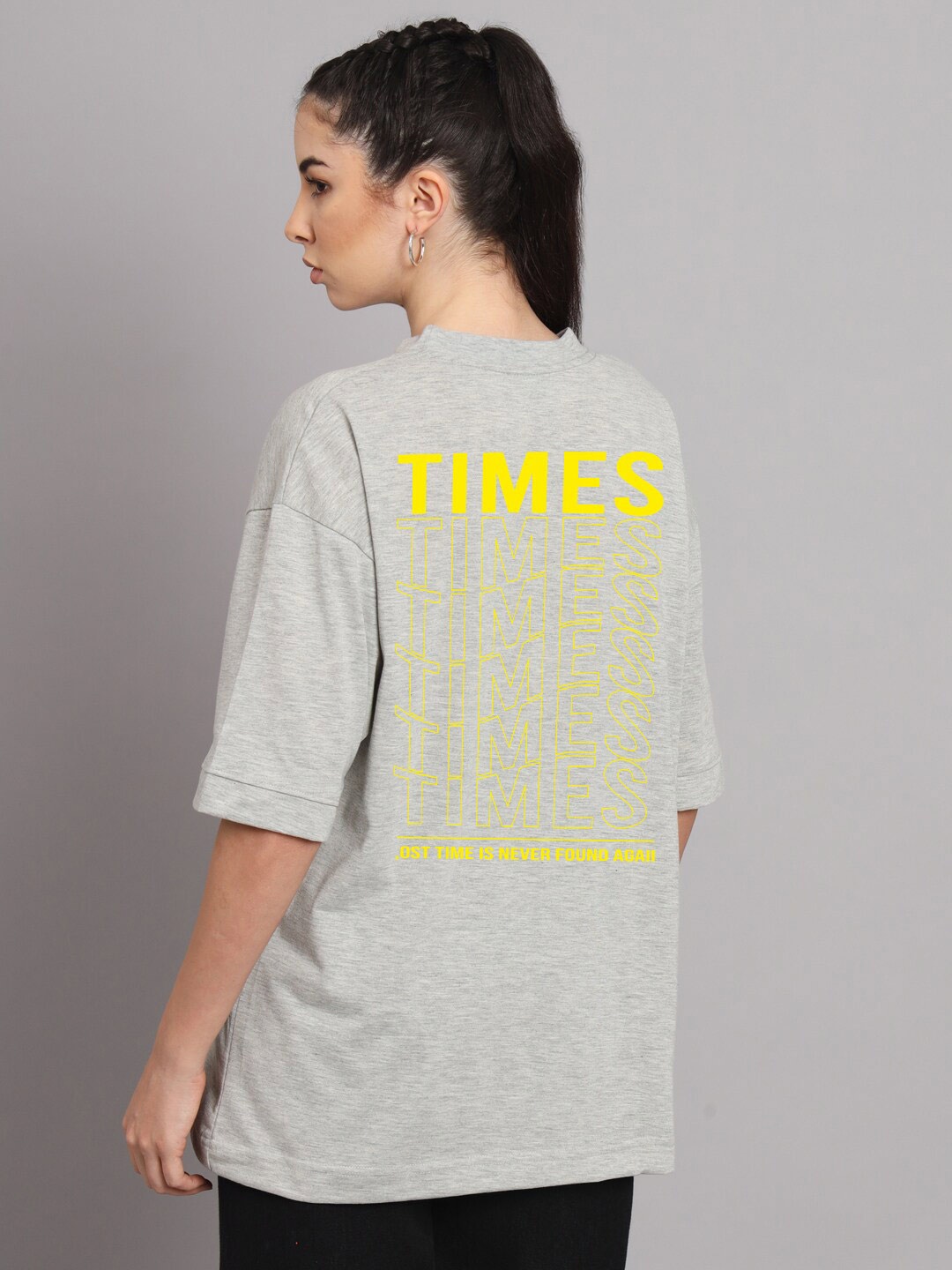 

Imsa Moda Typography Printed Oversized Longline Cotton T-shirt, Grey