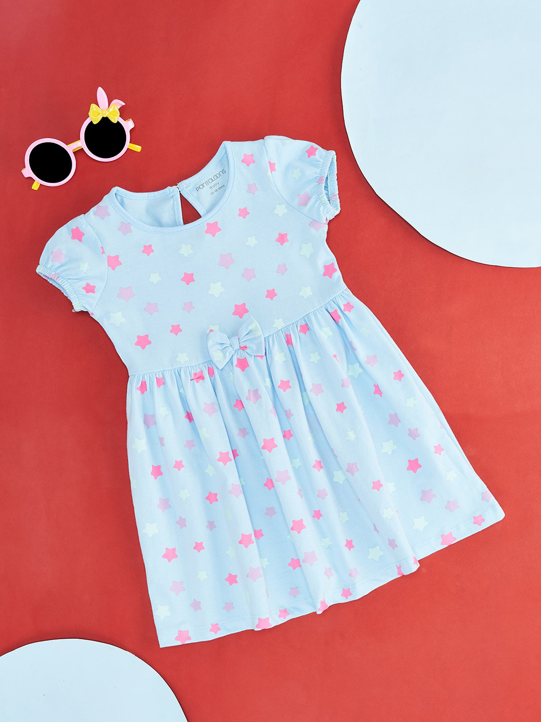 

Infant Girls Floral Printed Puff Sleeve Fit & Flare Dress, Blue