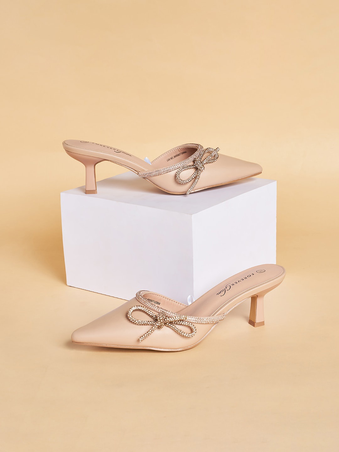 

Forever Glam by Pantaloons Bow Embellished Kitten Heel Mules, Pink