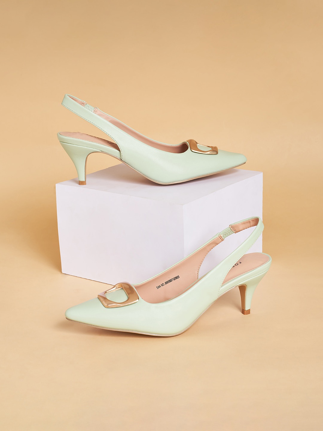 

Forever Glam by Pantaloons Buckled Pointed Toe Kitten Heel Mules, Sea green