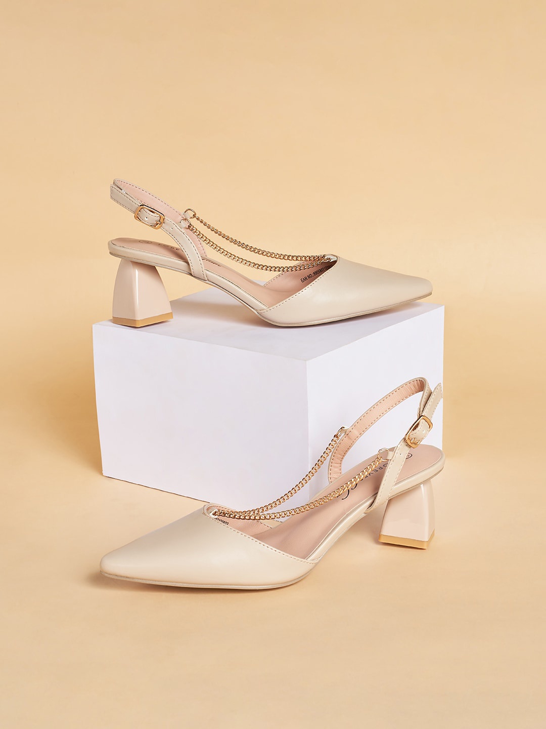 

Forever Glam by Pantaloons Chain Embellished Block Heel Mules, Taupe